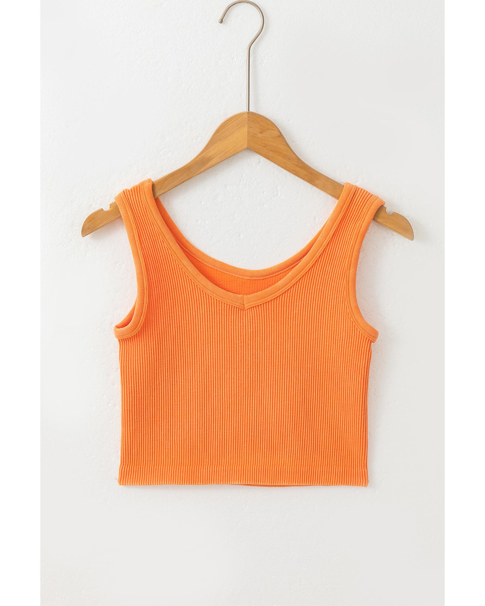 V539-AZEXDC25611377-P3014-L-202508270155-00 Grapefruit Orange Ribbed Seamless Cropped Tank Top - L - Image 1