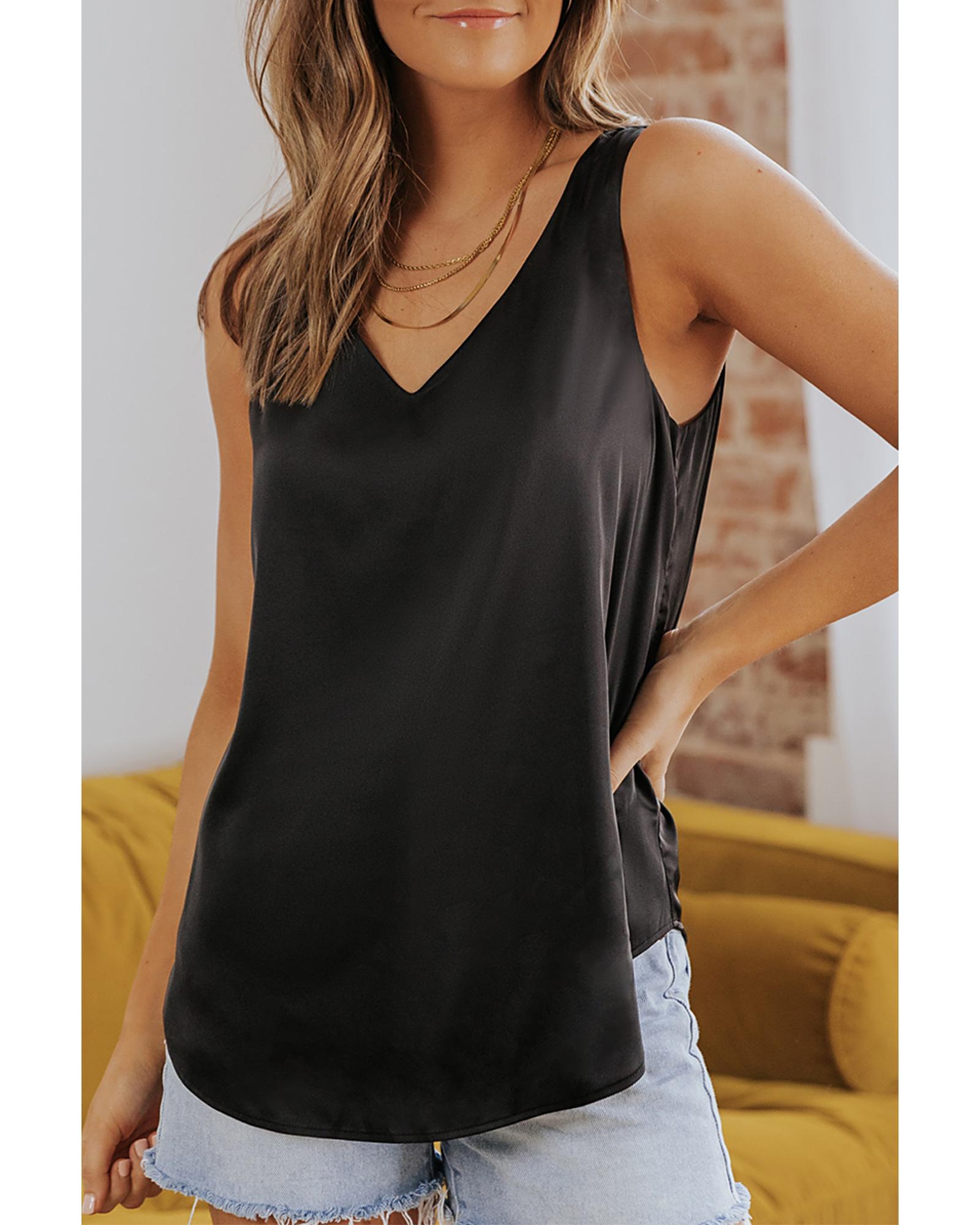 V539-AZEXDC2567769-2-M-202508280845-00 Black Deep V Neck Loose Tank Top - M - Image 1