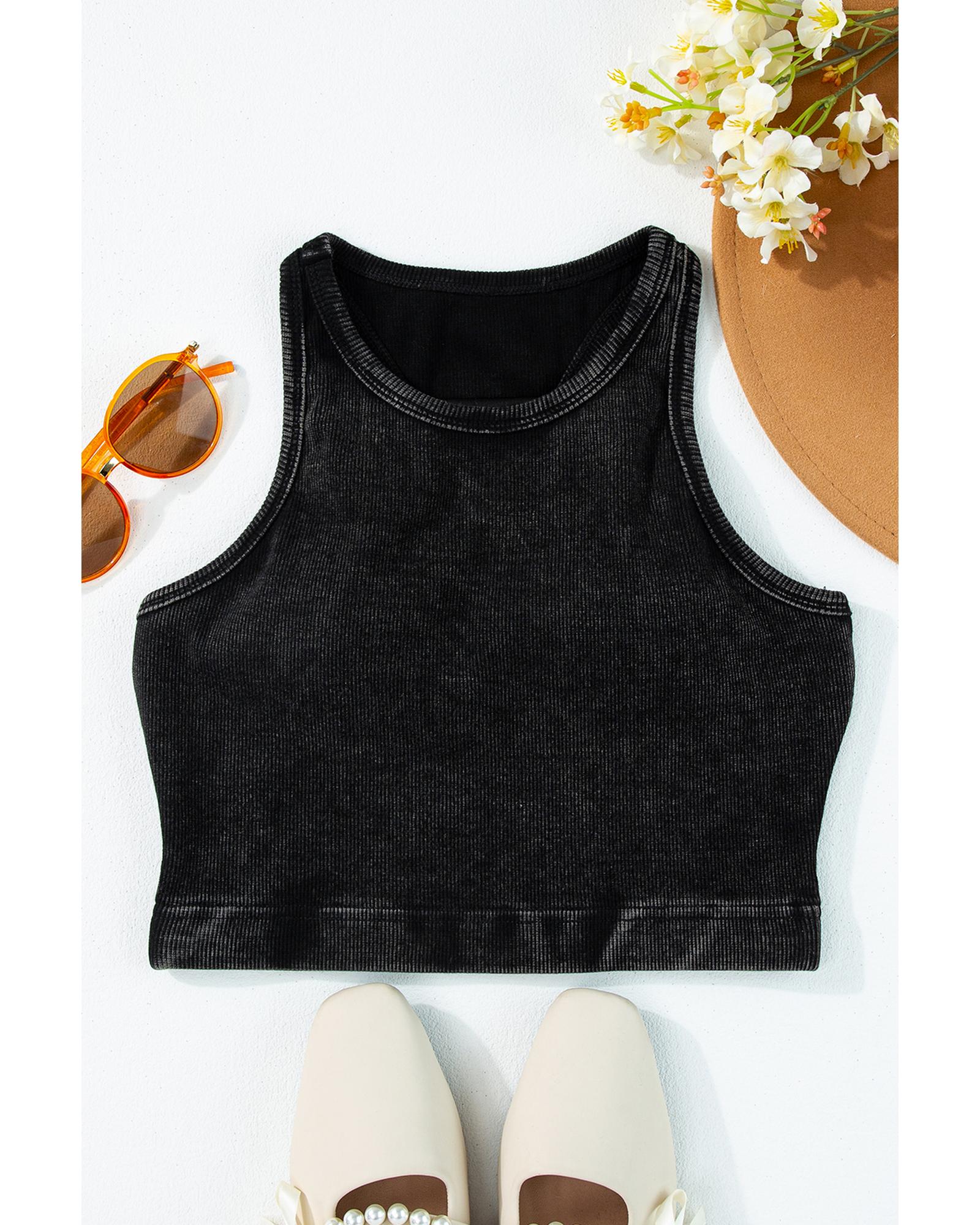 V539-AZEXDC2567773-P2-L-202508290005-00 Black Ribbed Mineral Wash Racerback Cropped Tank Top - L - Image 1