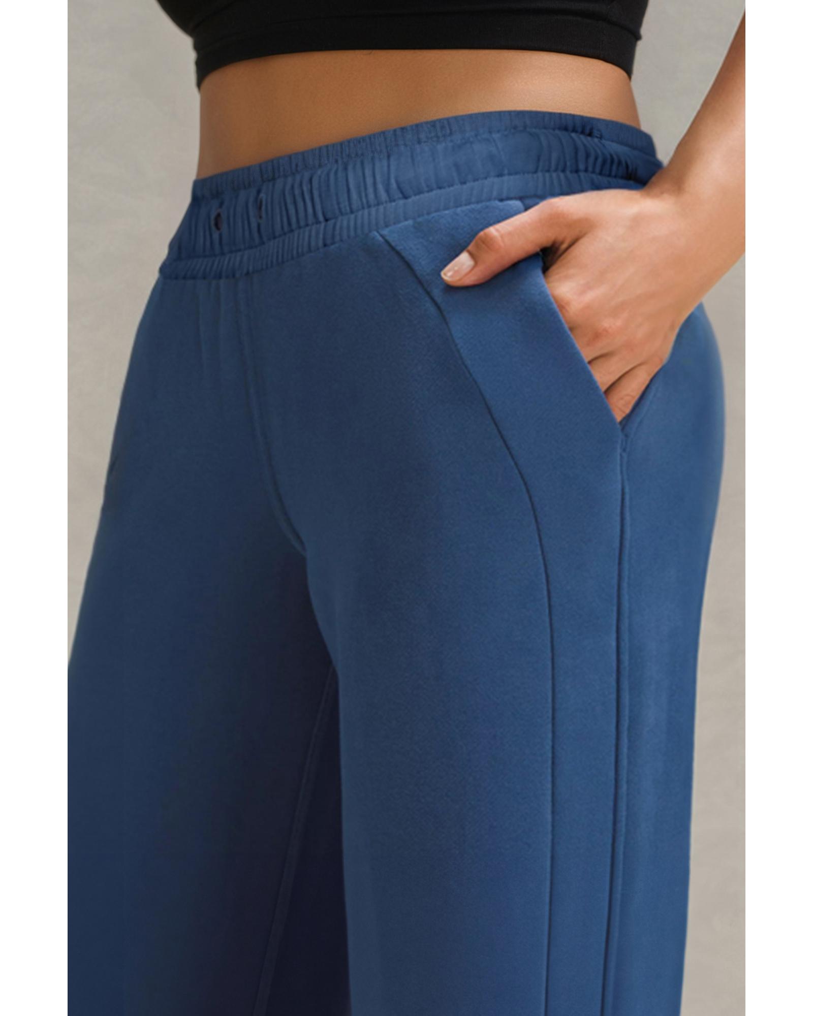 Sail Blue Drawstring High Waist Wide Leg Pocketed Sweatpants - S