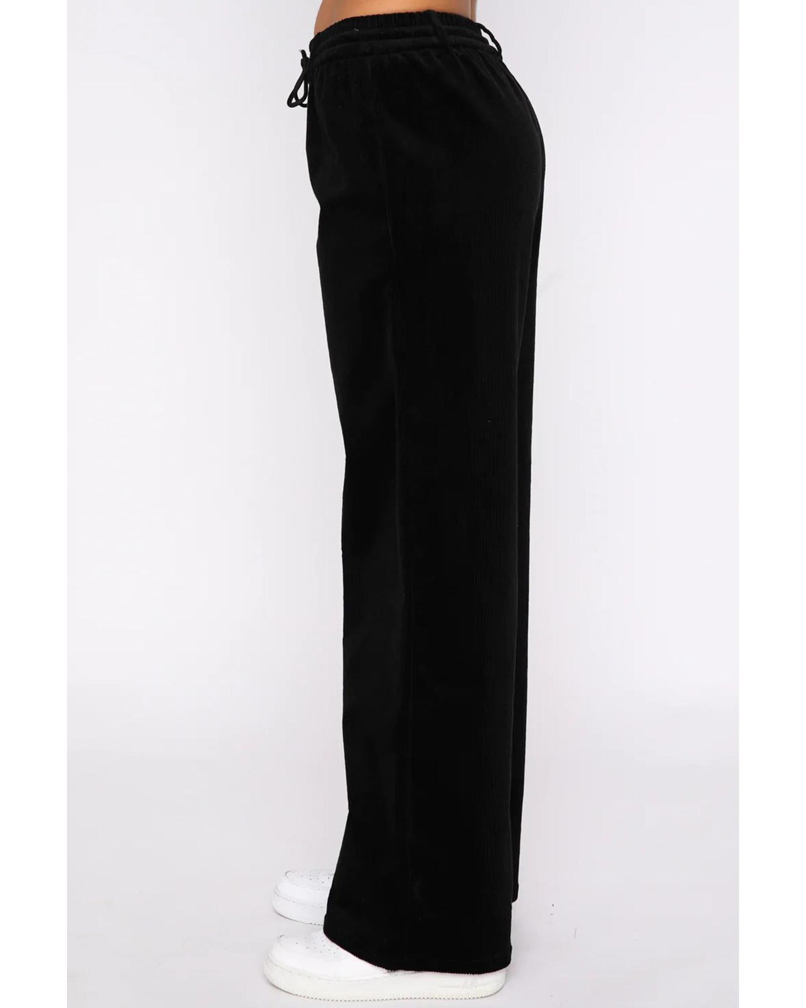 V539-AZEXDC265582-P2-S-202506131626-00 Black Solid Drawstring Waist Wide Leg Pants - S - Image 1