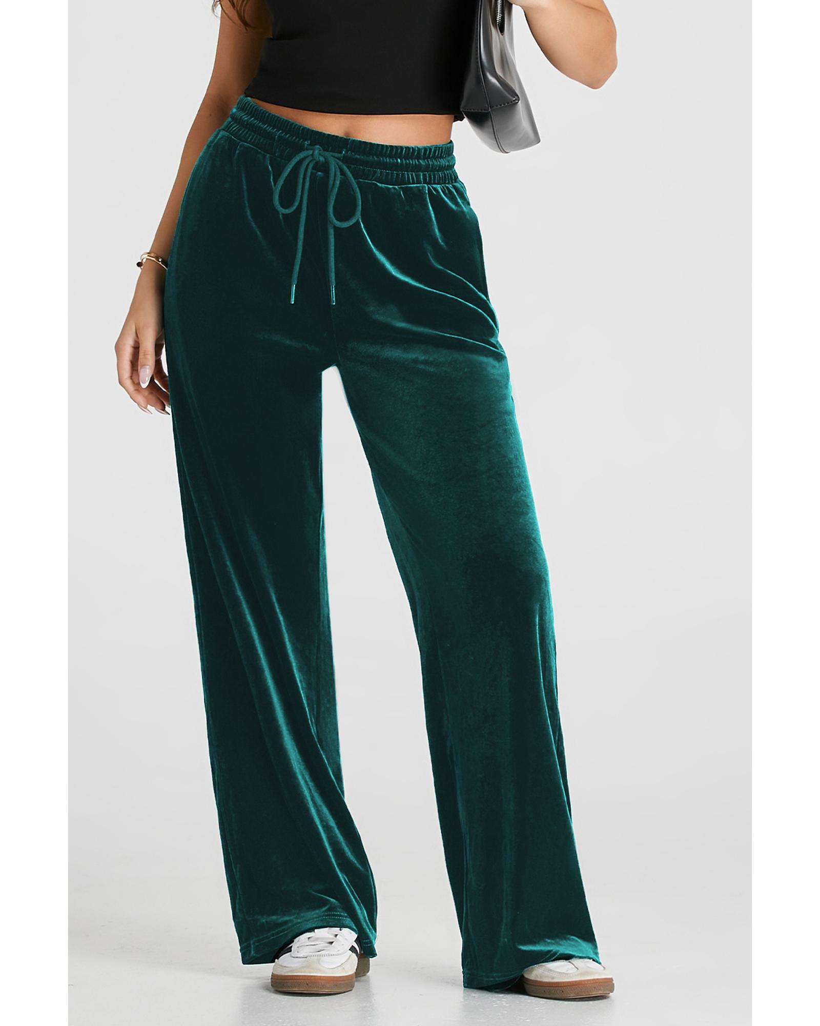 Evergreen Solid Drawstring Waist Wide Leg Pants - XL