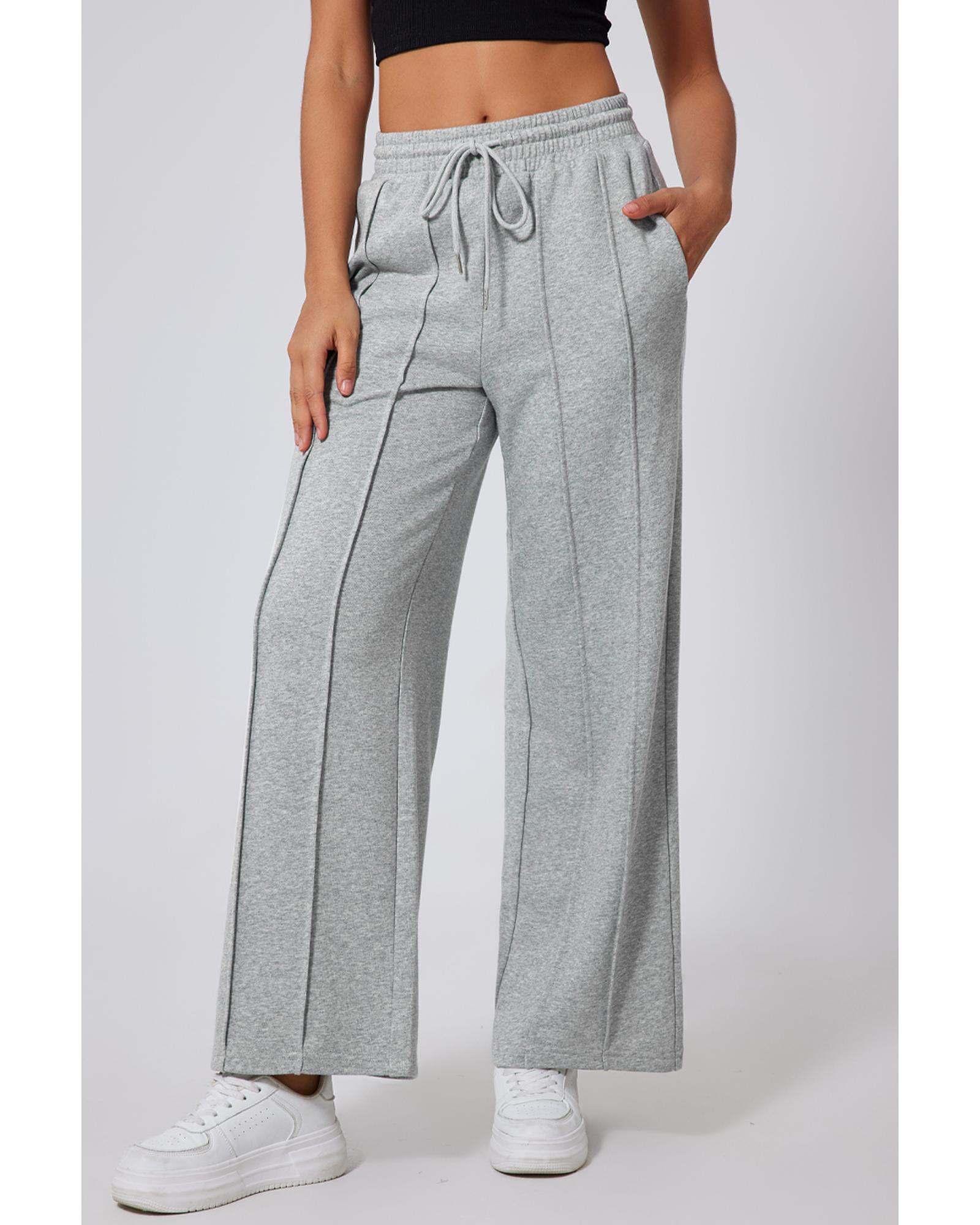 V539-AZEXDC265588-P11-2XL-202508271815-00 Gray Seamed Drawstring High Waist Wide Leg Sweatpants - 2XL - Image 1