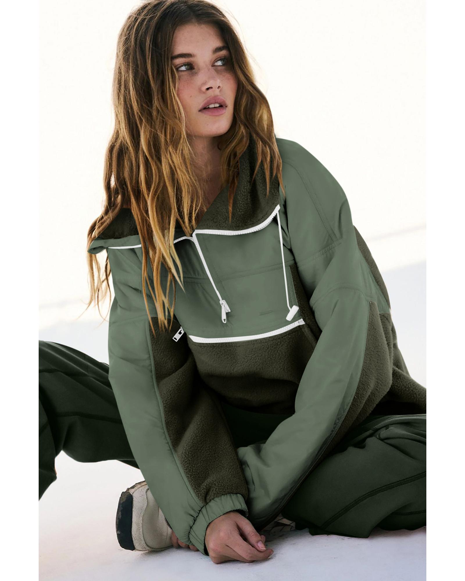 V539-AZEXDC266001-9-L-202508311920-00 Azura Exchange Fleece Patchwork Color Block Zip Funnel Neck Sweatshirt - L - Image 1