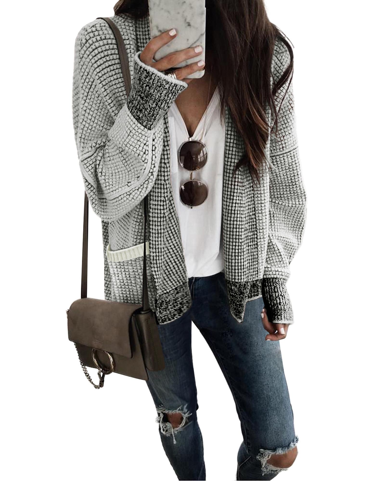 V539-AZEXDC2711120-11-XL-202508280050-00 Gray Chunky Waffle Knit Oversized Collar Cardigan - XL - Image 1