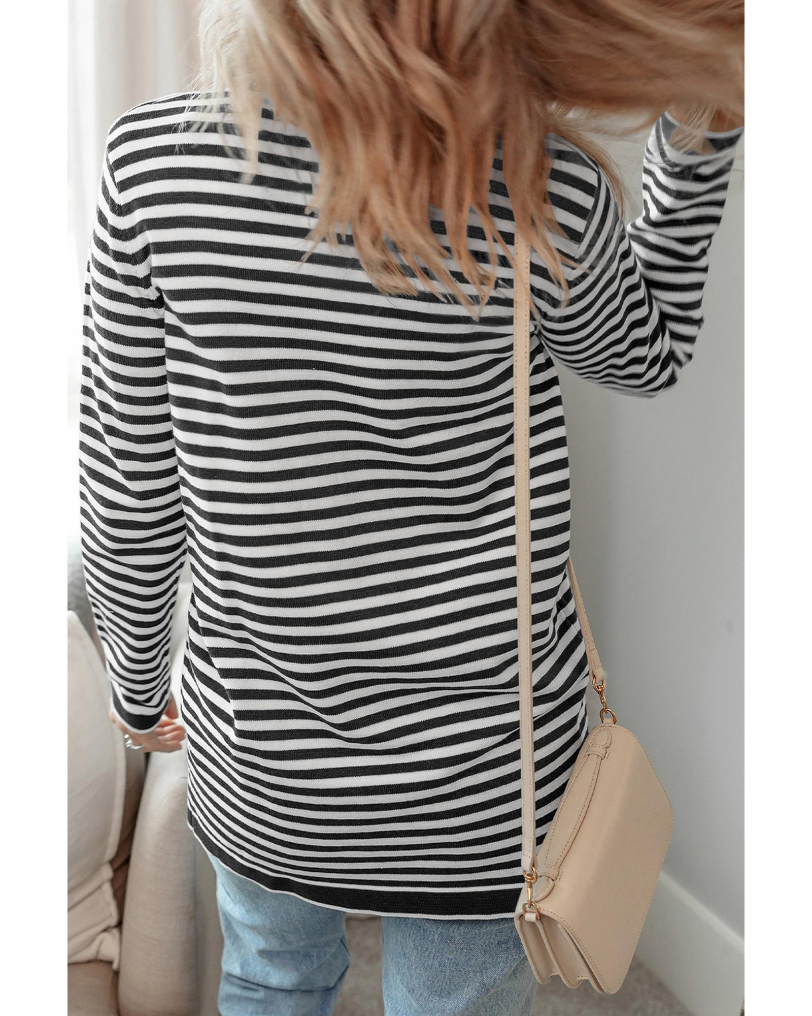 V539-AZEXDC2711653-P219-XL-202508281200-00 Black Stripe Long Sleeve Button up Tunic Cardigan - XL - Image 1