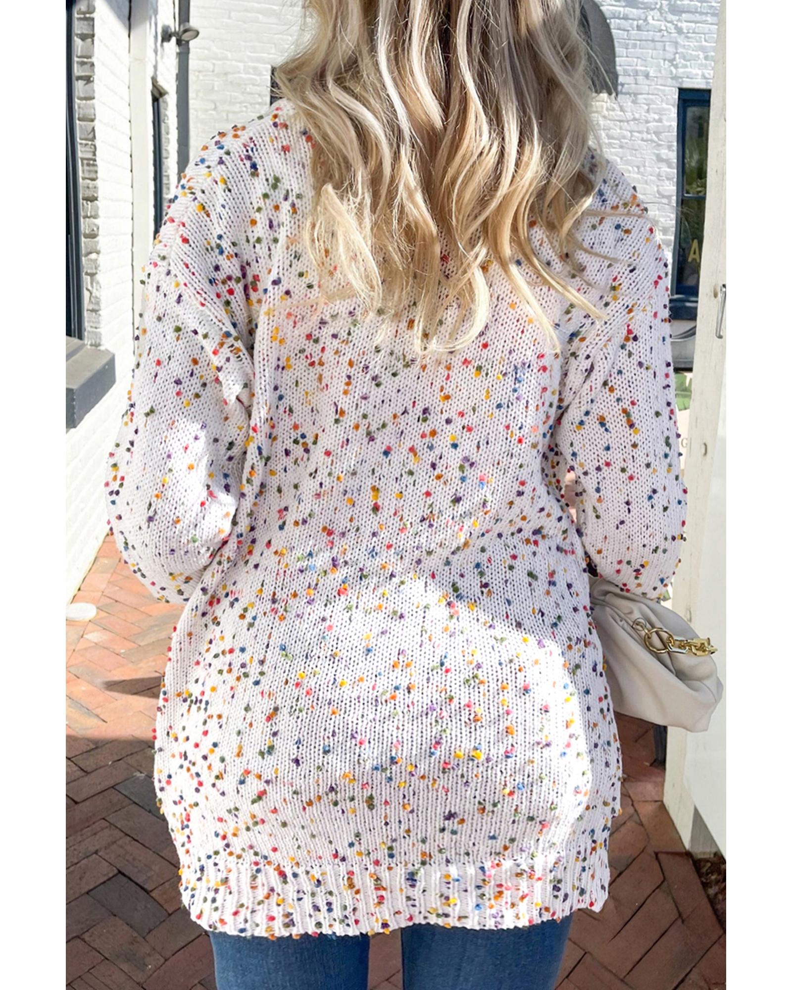 V539-AZEXDC2711709-P1-S-202506132021-00 White Confetti Rib Knit Long Sleeve Cardigan - S - Image 1