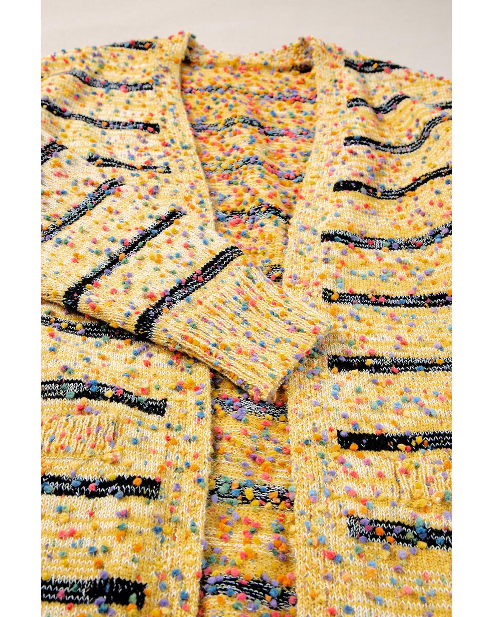 V539-AZEXDC2711713-P207-XL-202508291810-00 Beige Striped Pom Pom Knit Open Front Long Cardigan - XL - Image 1