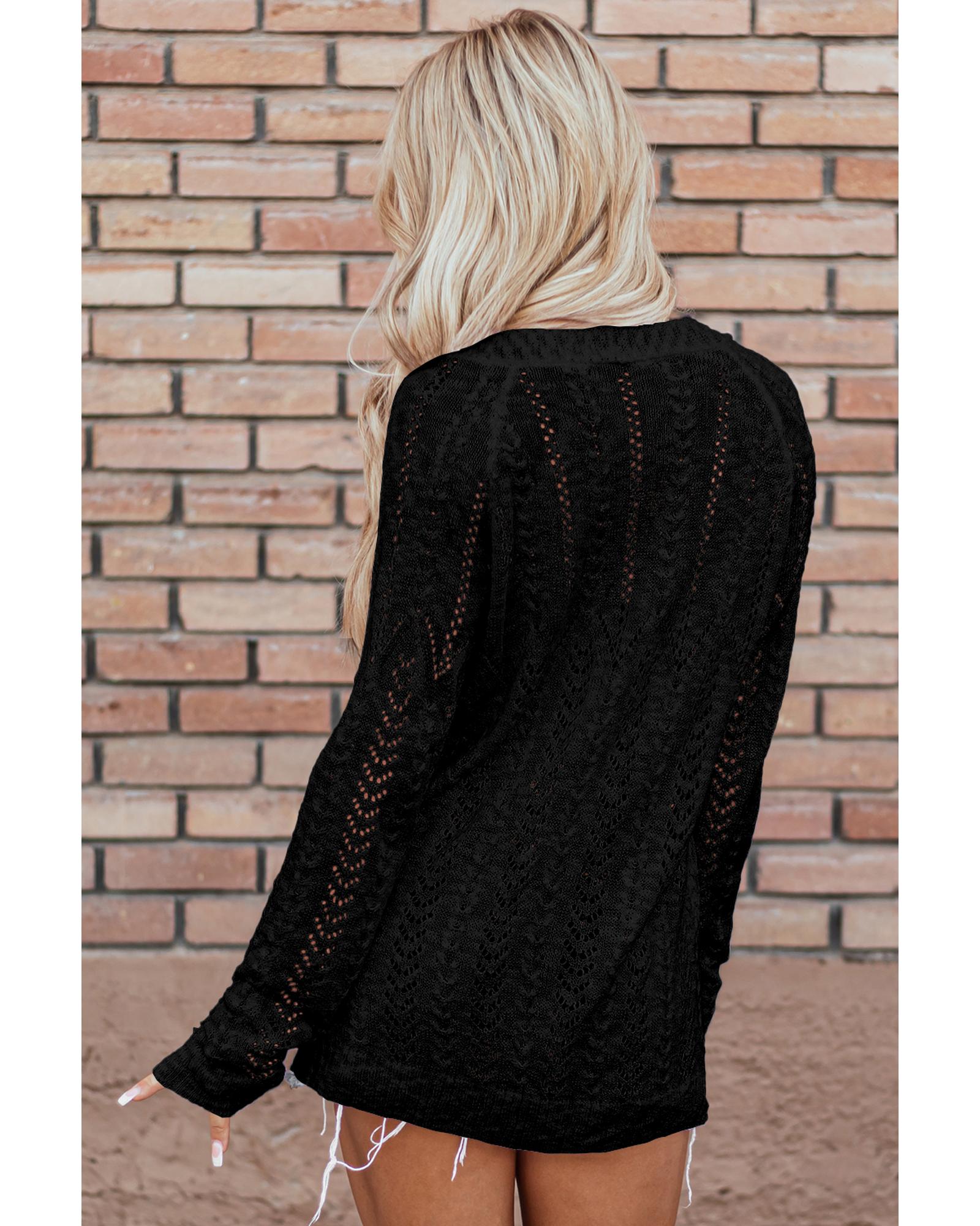 V539-AZEXDC2711740-P2-S-202506132046-00 Black Solid Open Knit Cardigan - S - Image 1