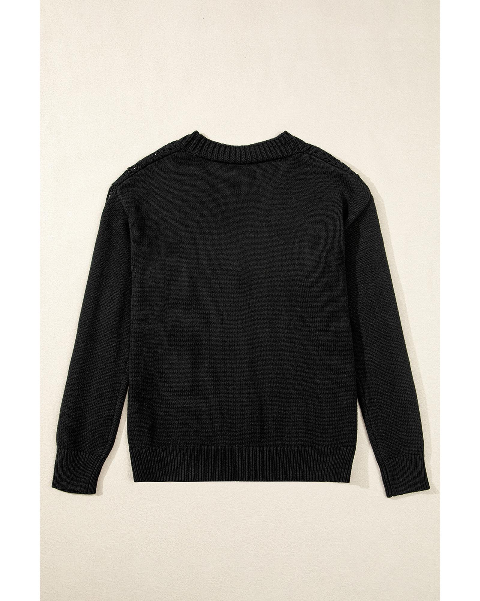 V539-AZEXDC2711785-P2-2XL-202508281455-00 Black Open Knit Drop Shoulder Sweater Cardigan - 2XL - Image 1