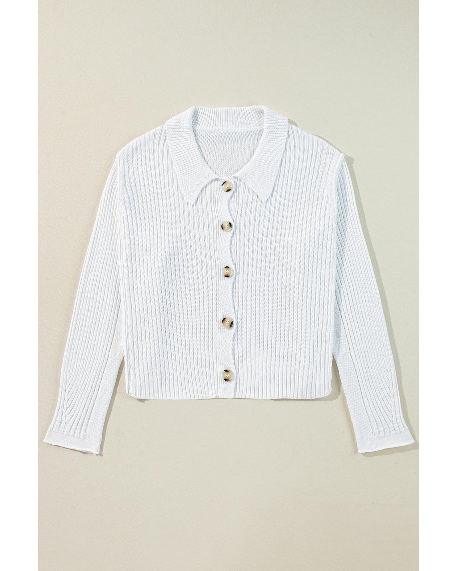 V539-AZEXDC2711944-P1-L-202508281555-00 White Collared Button-up Loose Fit Casual Sweater - L - Image 1