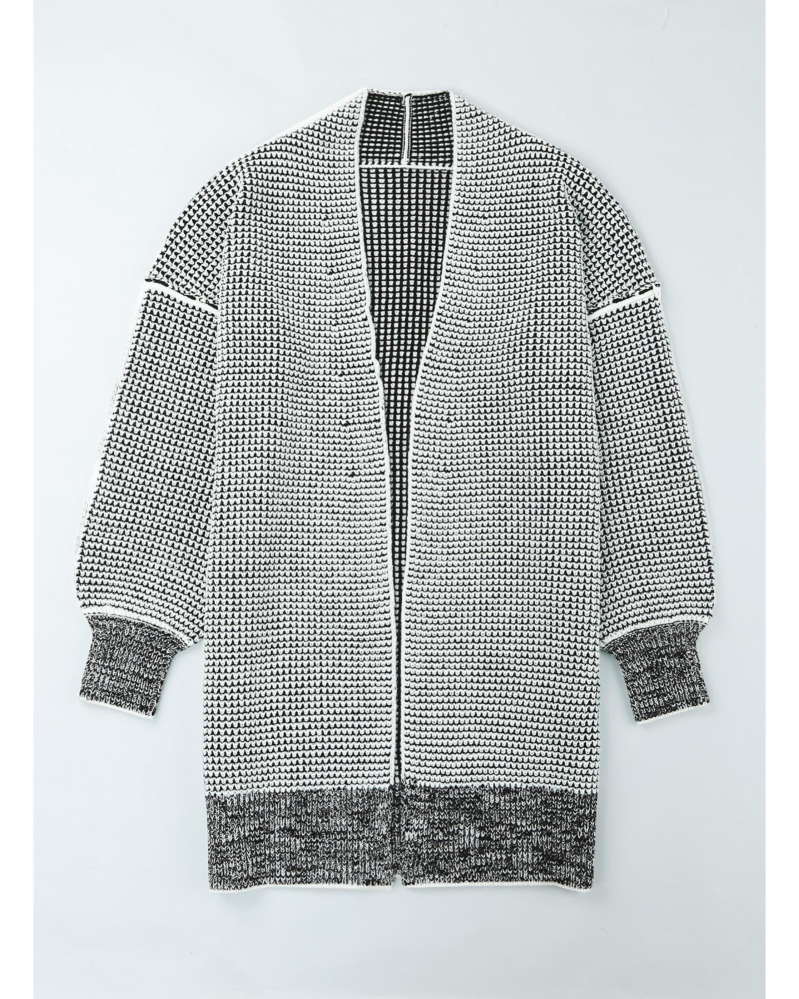 V539-AZEXDC271468-11-S-202506131931-00 Azura Exchange Gray Plaid Knitted Long Open Front Cardigan - S - Image 1