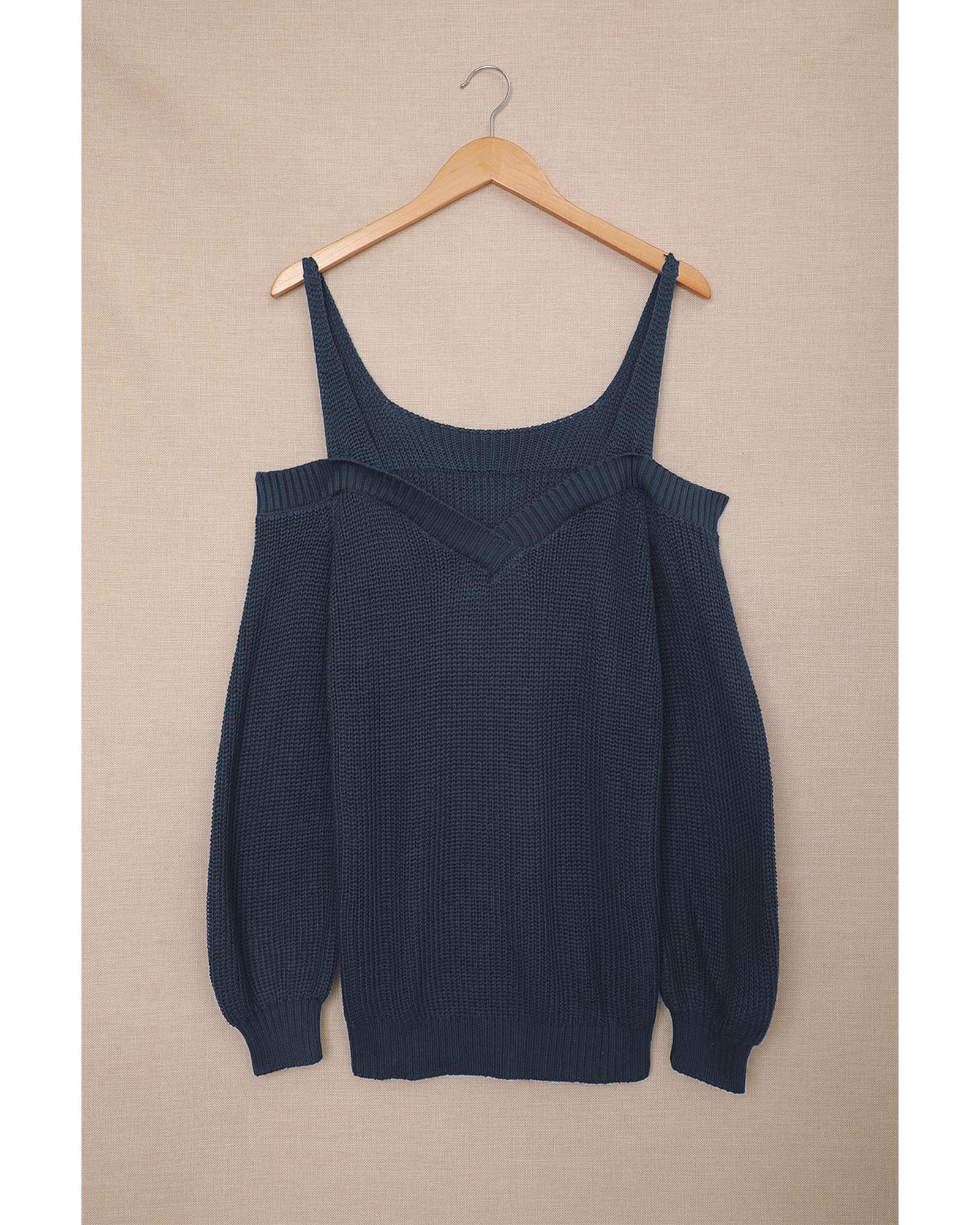 V539-AZEXDC272026-5-L-202508281420-00 Dark Blue Dew Shoulder Juliette Knitted Sweater - L - Image 1