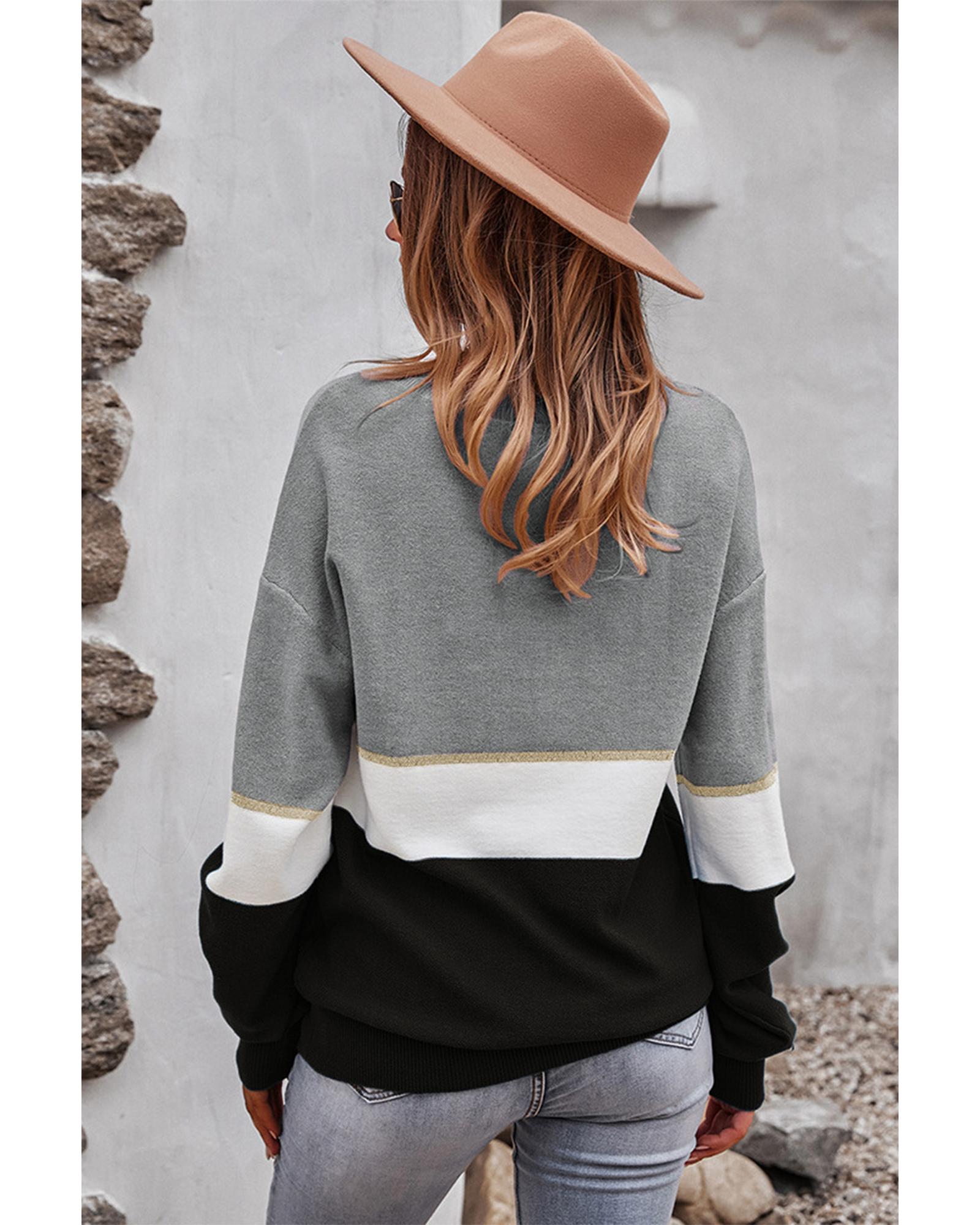 V539-AZEXDC2721664-11-M-202508292135-00 Gray Colorblock V Neck Sweater - M - Image 1