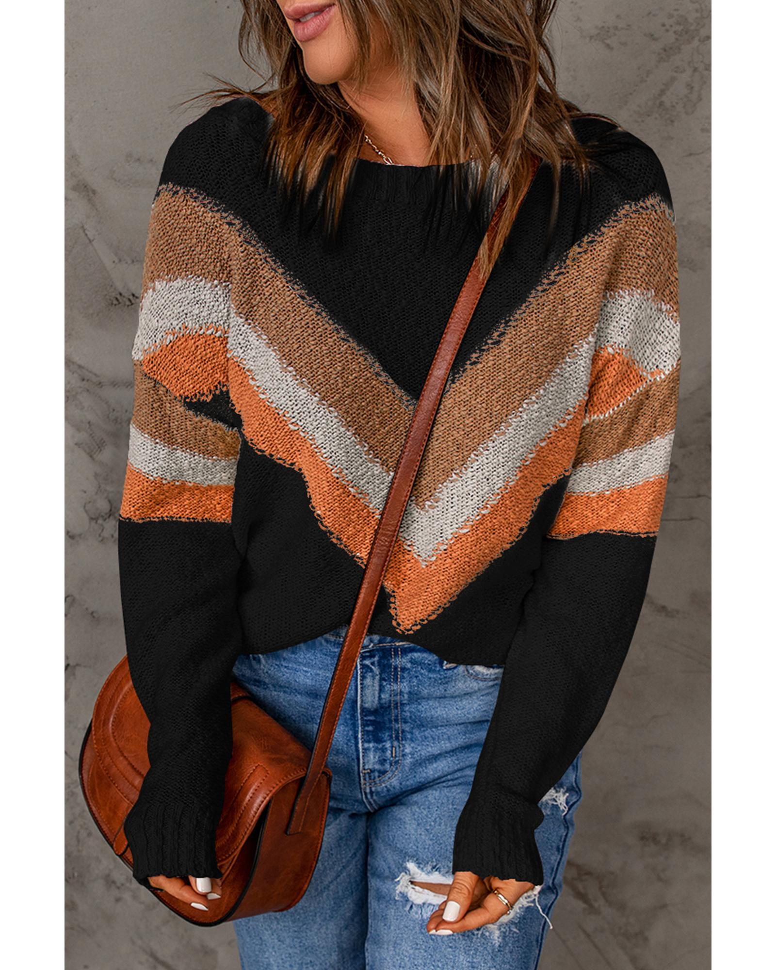 V539-AZEXDC2722180-P922-S-202508281040-00 Multicolor Chevron Striped Drop Shoulder Sweater - S - Image 1