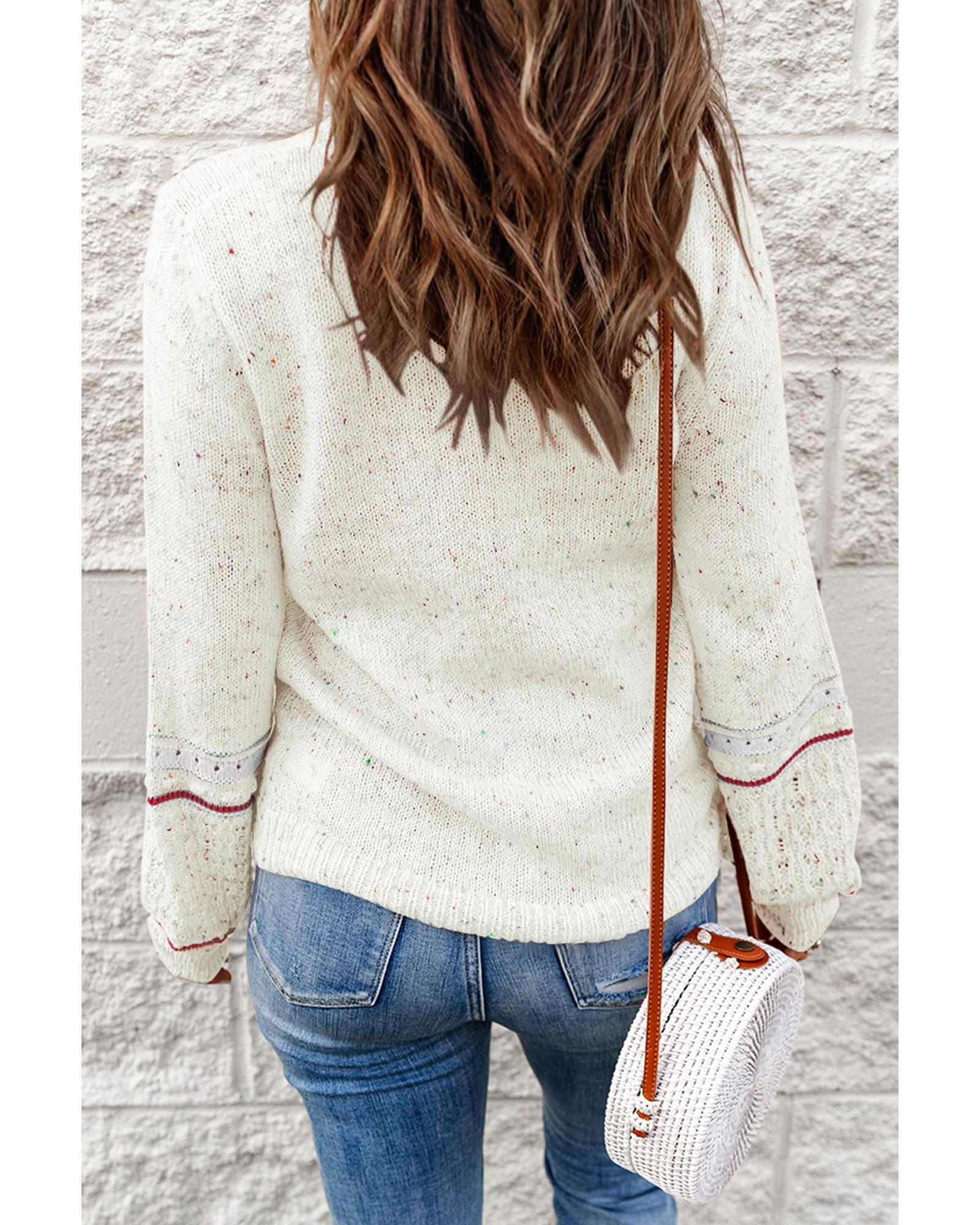 V539-AZEXDC2722204-P1-L-202506131822-00 White Pilling Detail Patterned Sleeve Sweater - L - Image 1