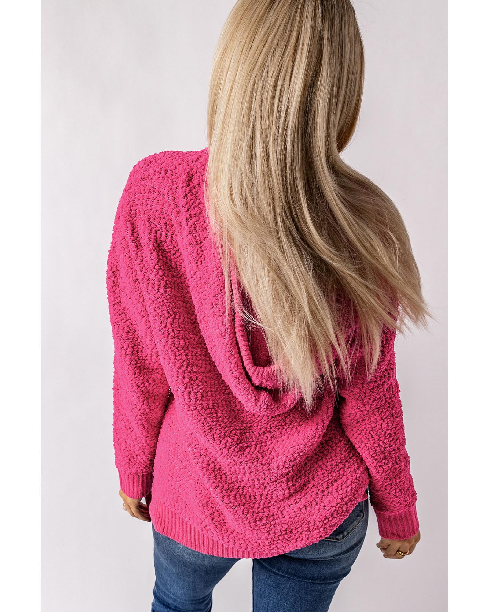 V539-AZEXDC2722528-6-L-202508300155-00 Rose Loose Popcorn Textured Hooded Sweater - L - Image 1