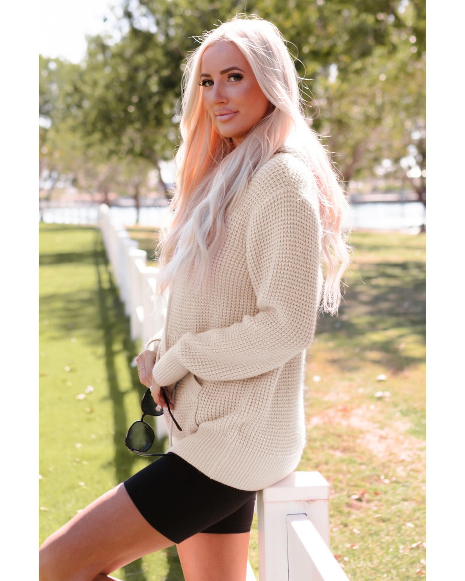 V539-AZEXDC2722557-18-L-202508280400-00 Azura Exchange Apricot Waffle Knit Buttons Hooded Sweater with Pocket - L - Image 1