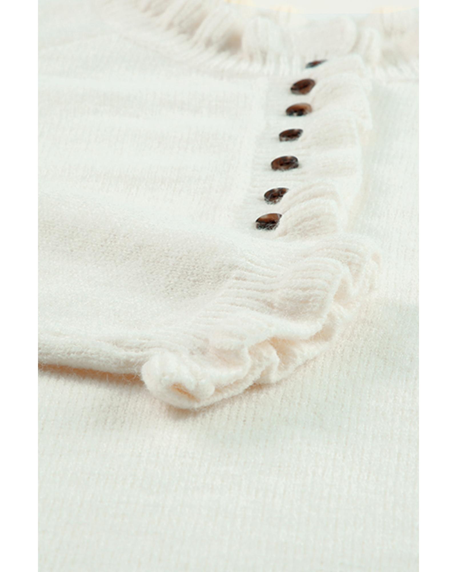 V539-AZEXDC2722635-15-M-202508291540-00 Beige Frill Trim Buttoned Knit Pullover Sweater - M - Image 1