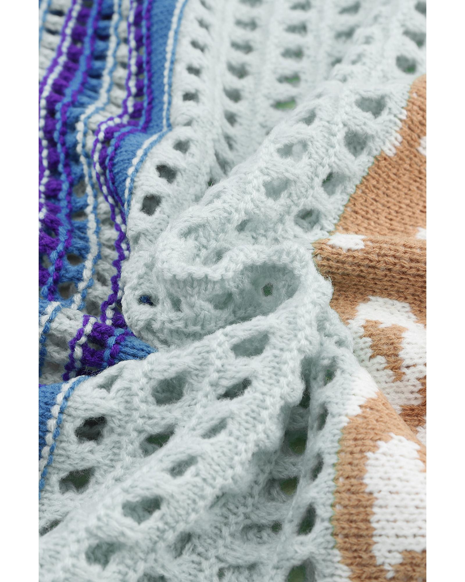 V539-AZEXDC2722963-22-M-202508281635-00 Multicolor Leopard Striped Mix Pattern Knit Crochet Sweater - M - Image 1