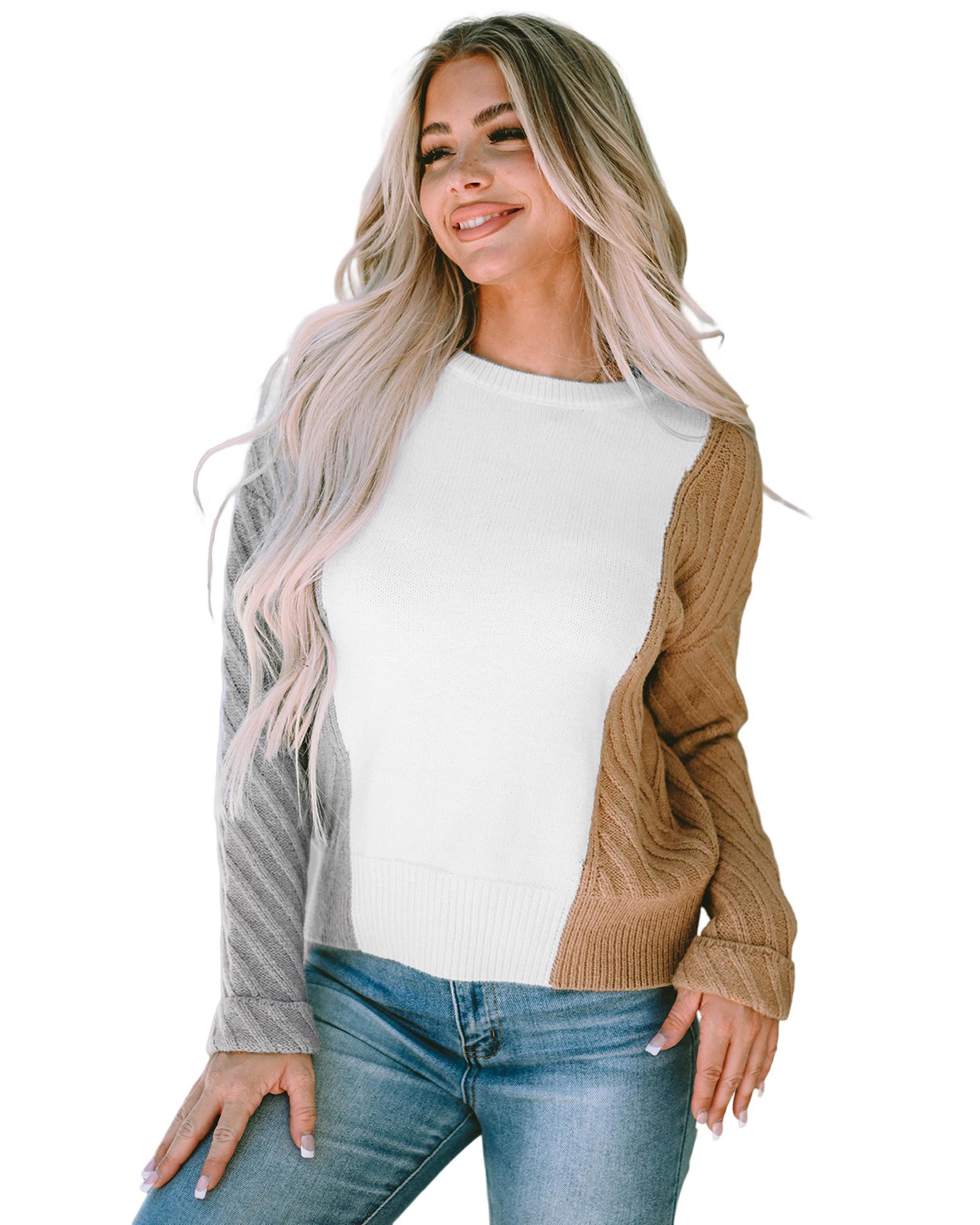 V539-AZEXDC2723201-22-S-202506131807-00 Multicolor Colorblock Textured Drop Shoulder Sweater - S - Image 1