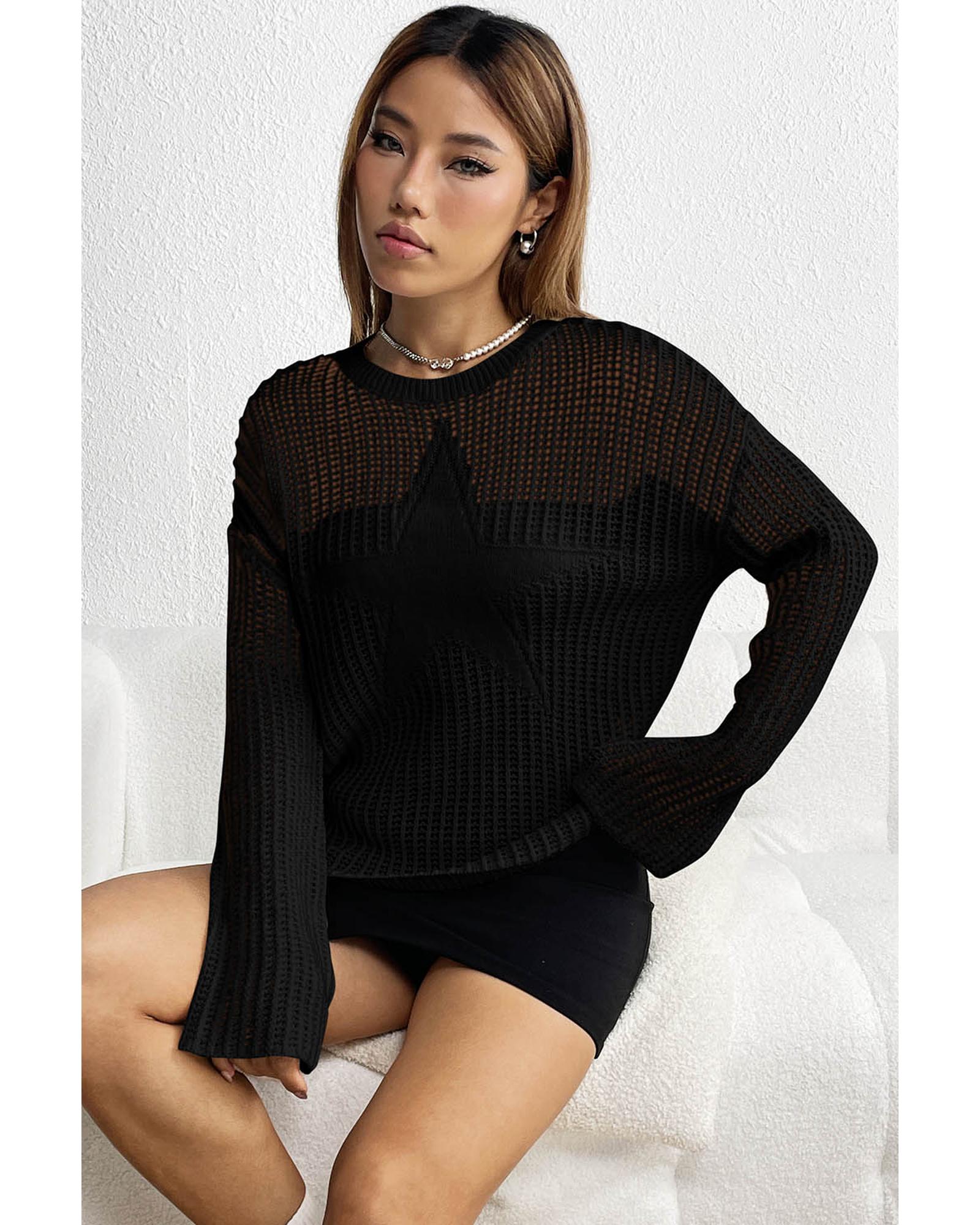 V539-AZEXDC2723220-2-M-202508281735-00 Black Seeing Stars Oversized Sweater - M - Image 1