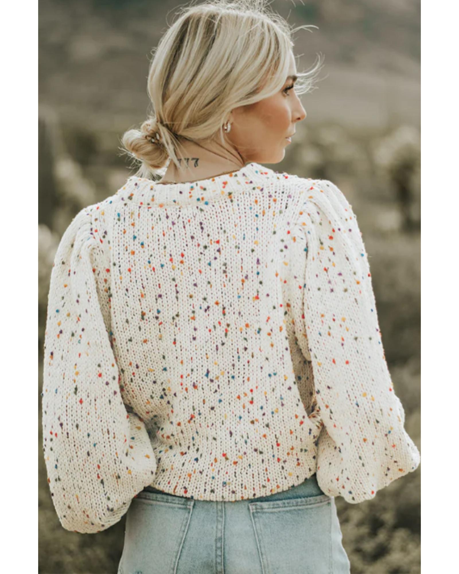 V539-AZEXDC2723226-15-XL-202508291515-00 Beige Colorful Dots Cable Knit Crew Neck Sweater - XL - Image 1