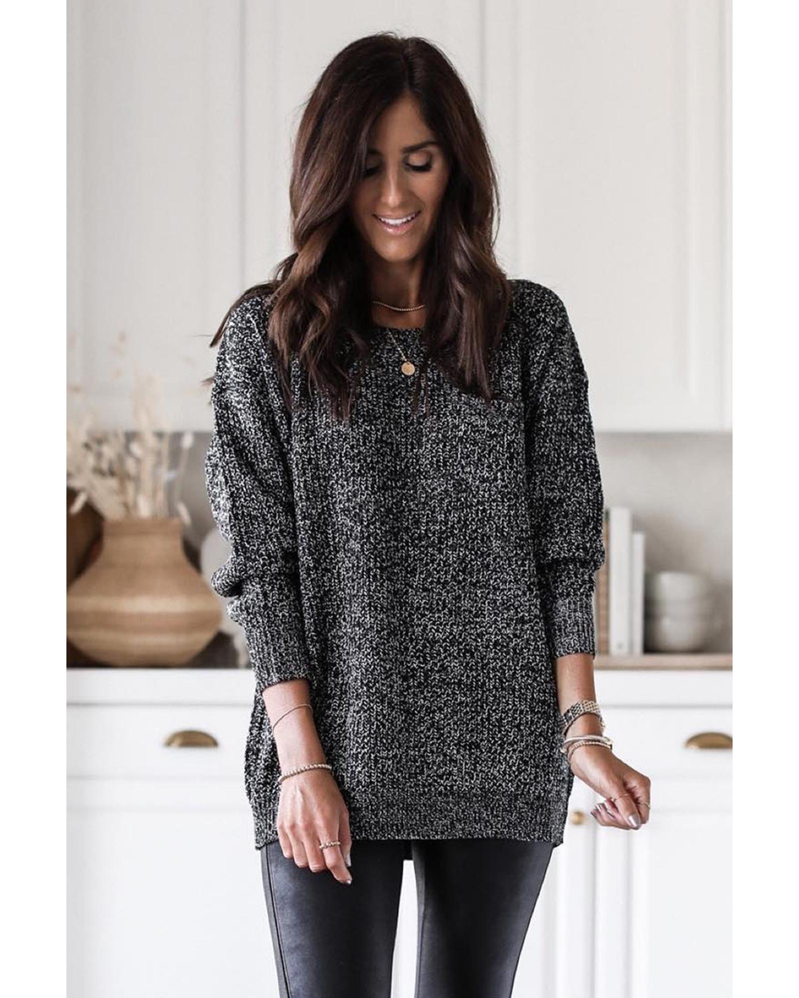 V539-AZEXDC2723323-2-L-202508281030-00 Azura Exchange Black Glittering Long Sleeve Tunic Sweater - L - Image 1