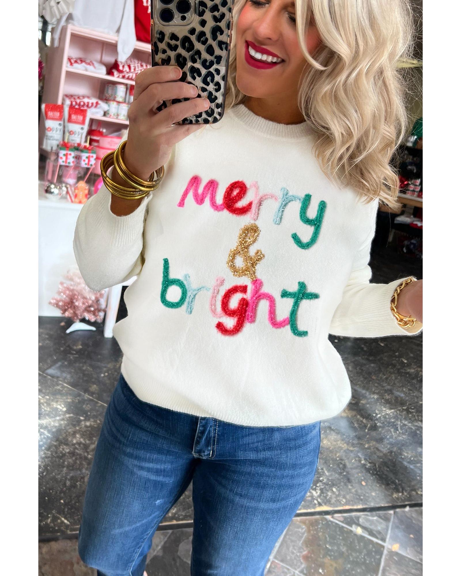 V539-AZEXDC2723655-P101-XL-202508282315-00 White Merry & Bright Round Neck Casual Sweater - XL - Image 1
