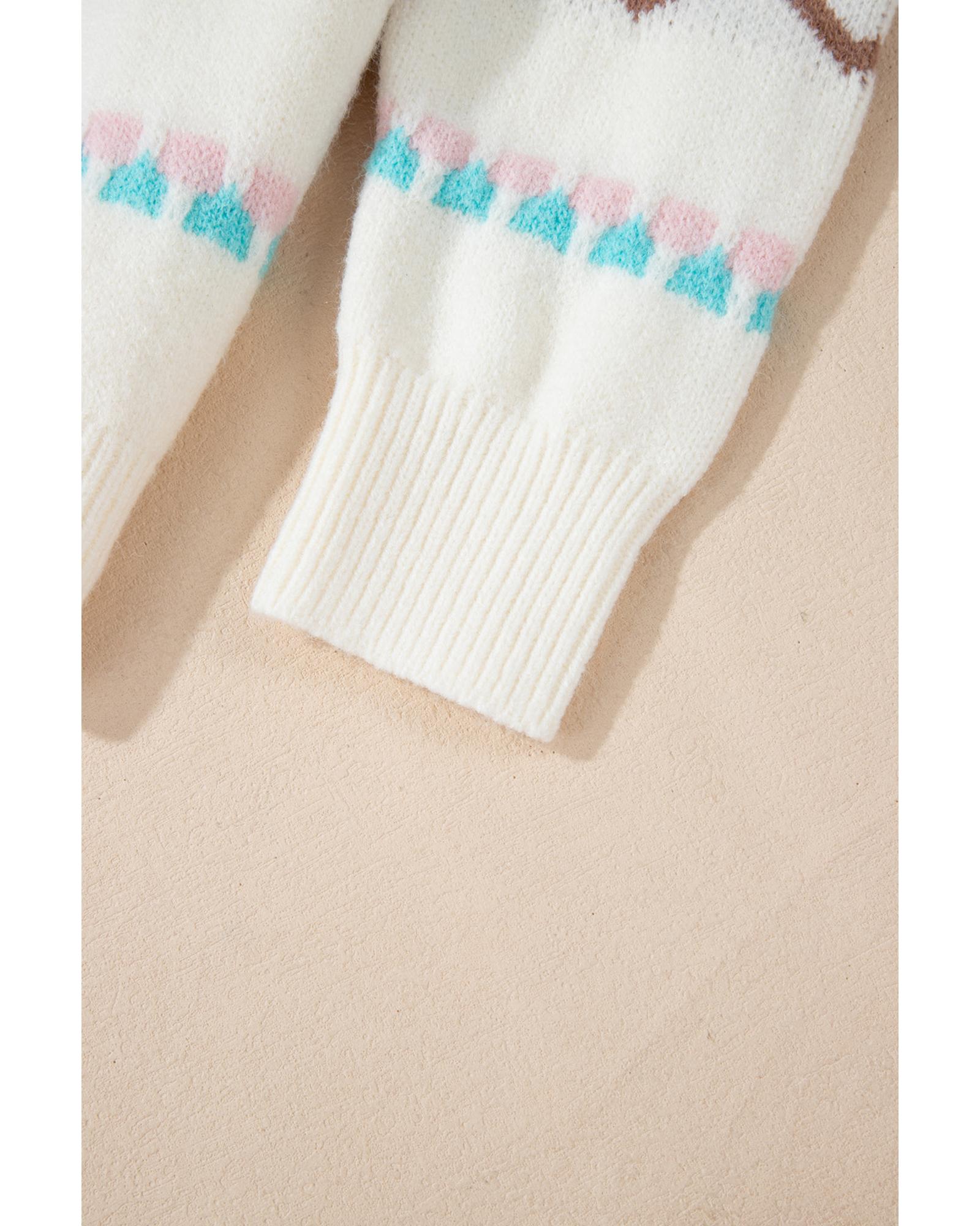 V539-AZEXDC2723947-P101-L-202508290240-00 White Striped Christmas Tree Ribbed Trim Drop Shoulder Sweater - L - Image 1