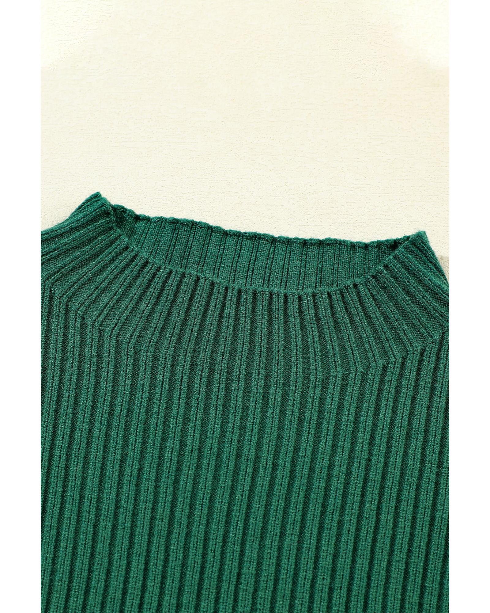 V539-AZEXDC2724250-P309-XL-202508282240-00 Blackish Green Patch Pocket Ribbed Knit Short Sleeve Sweater - XL - Image 1