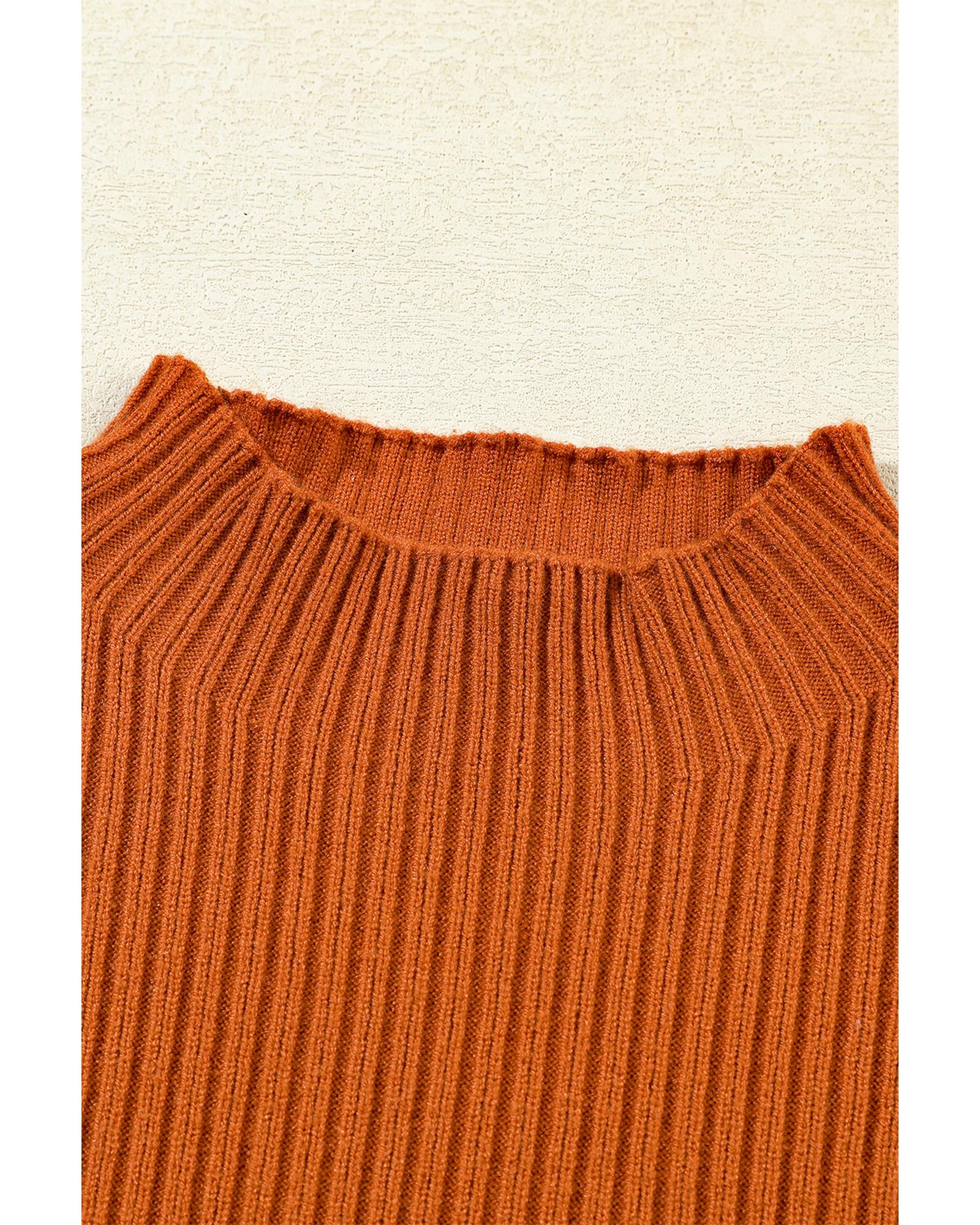 V539-AZEXDC2724250-P5014-S-202508290220-00 Gold Flame Patch Pocket Ribbed Knit Short Sleeve Sweater - S - Image 1