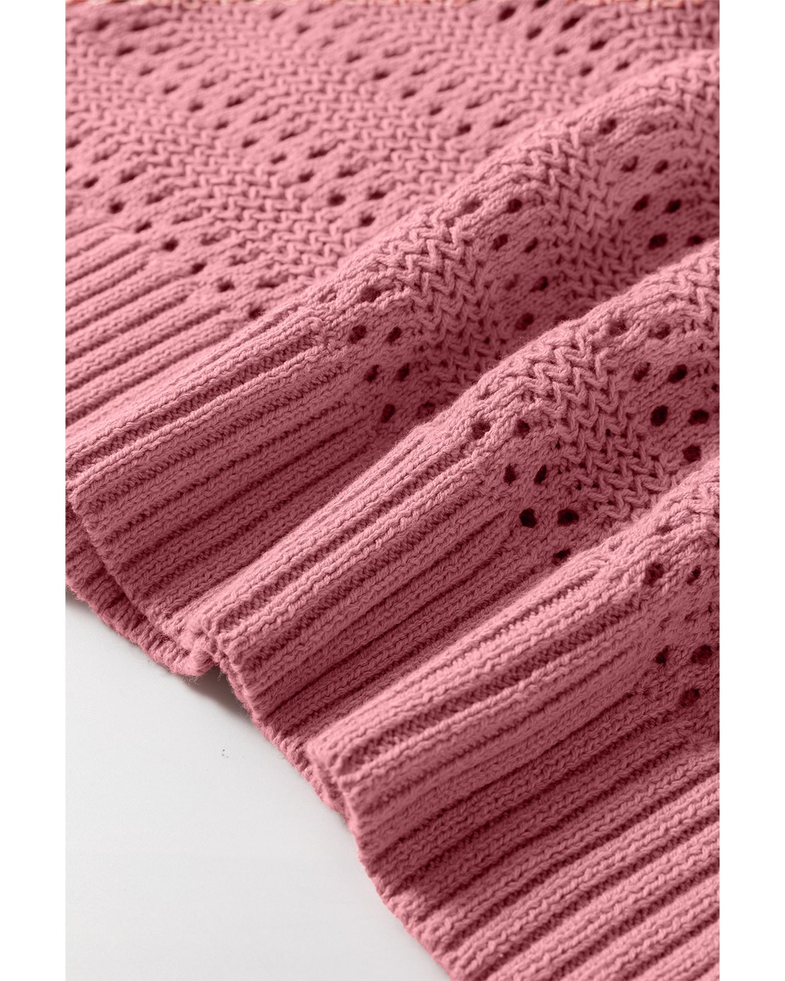 V539-AZEXDC2724819-P4010-L-202508280400-00 Peach Blossom Pointelle Knit Raglan Sleeve Hooded Sweater - L - Image 1
