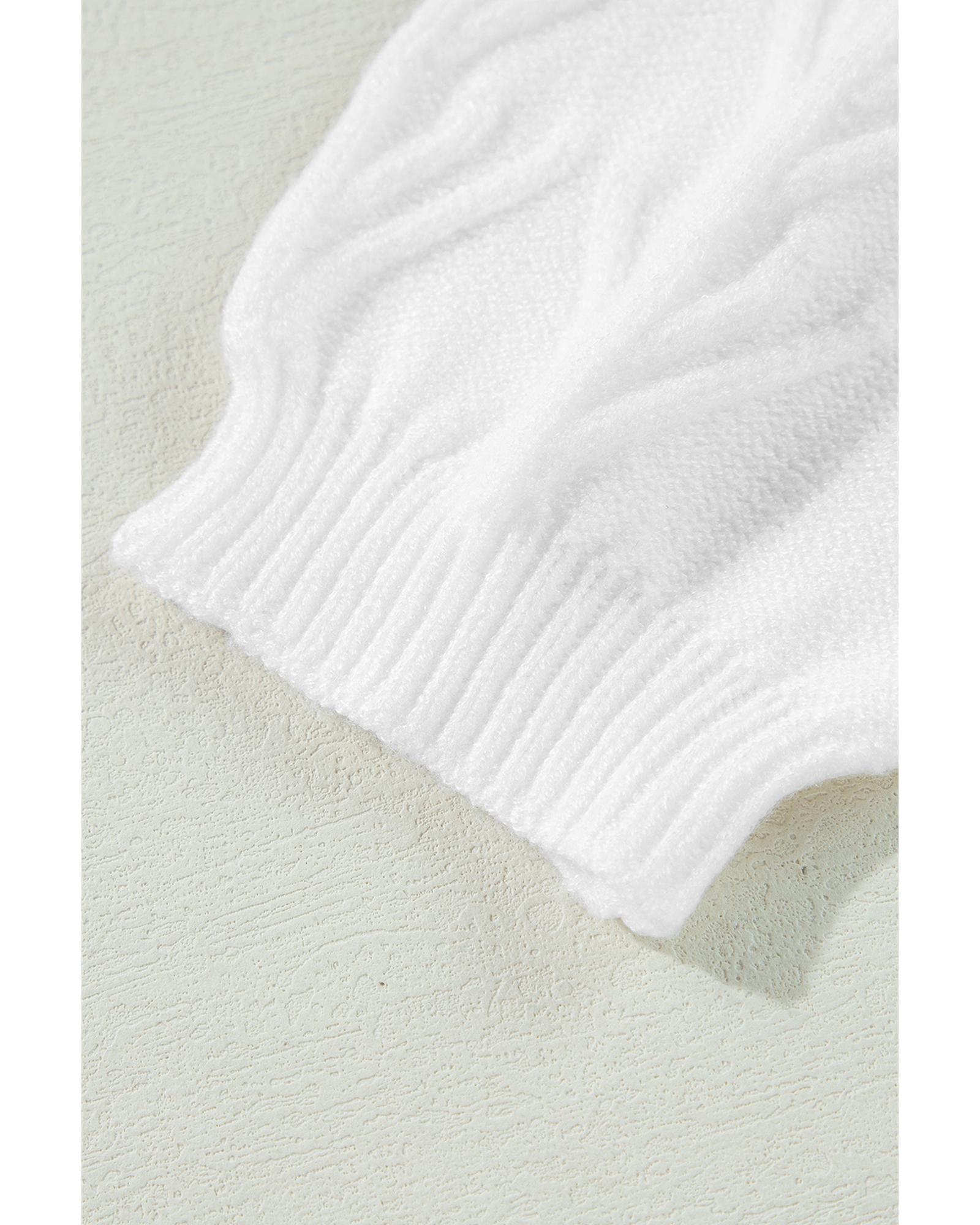 V539-AZEXDC2724822-P1-L-202508281200-00 White Flower Detail Knitted Notched Neck Sweater - L - Image 1