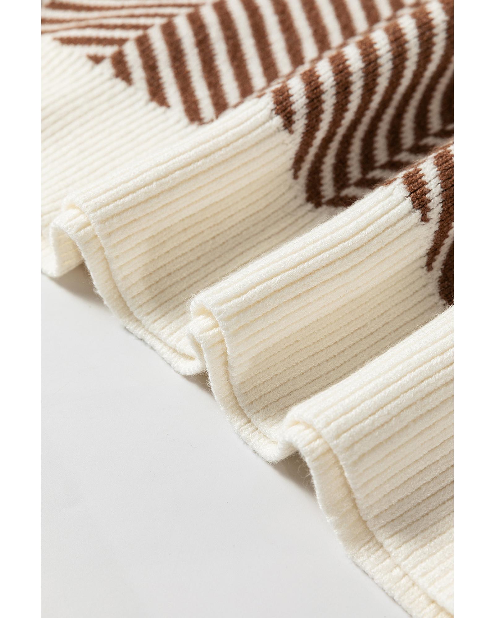V539-AZEXDC2724829-P1017-2XL-202508280220-00 Coffee Contrast Edge Crew Neck Drop Shoulder Sweater - 2XL - Image 1