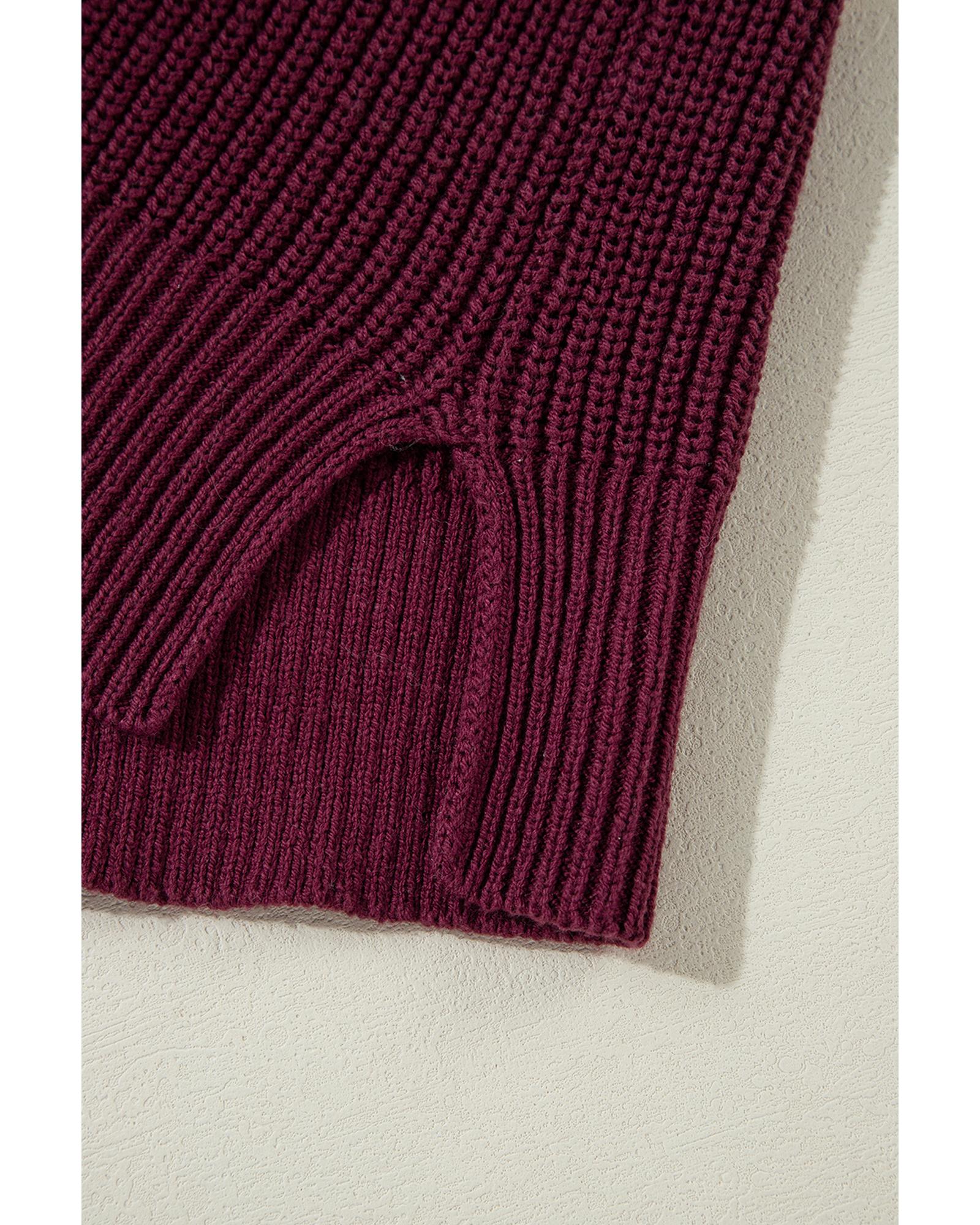 V539-AZEXDC2724864-P922-M-202508280415-00 Green Color Block Striped Buttoned Shoulder Split Sweater - M - Image 1