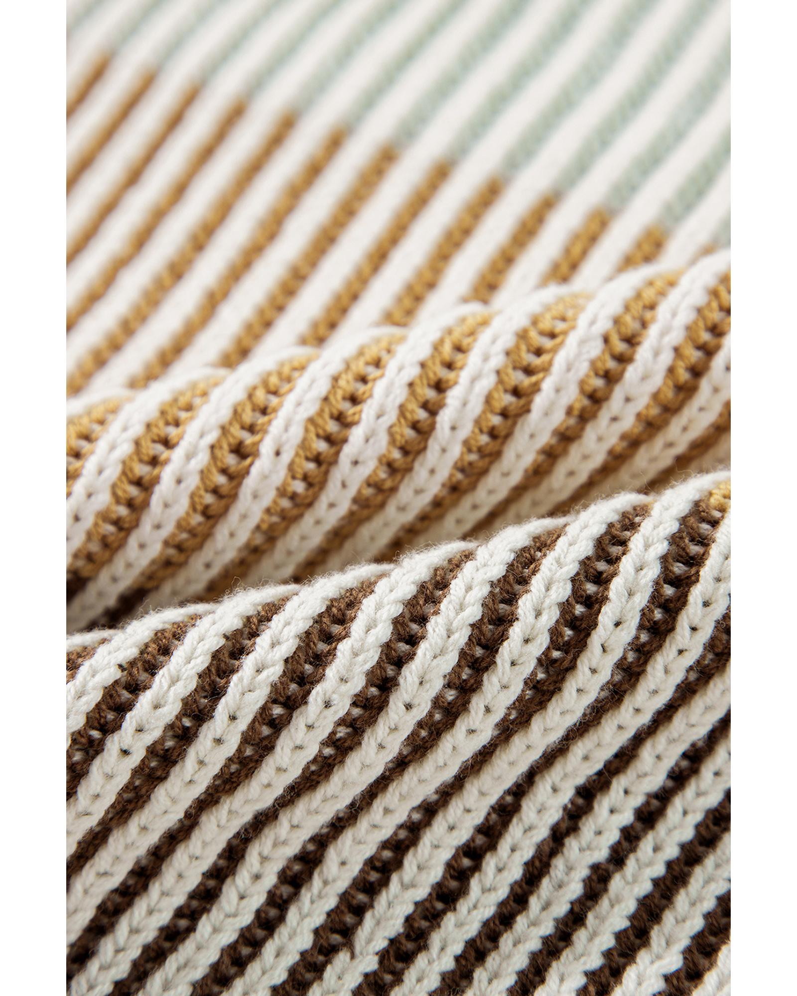 V539-AZEXDC2725196-P1722-L-202508292315-00 Brown Colorblock Textured Knit Bubble Sleeve Sweater - L - Image 1