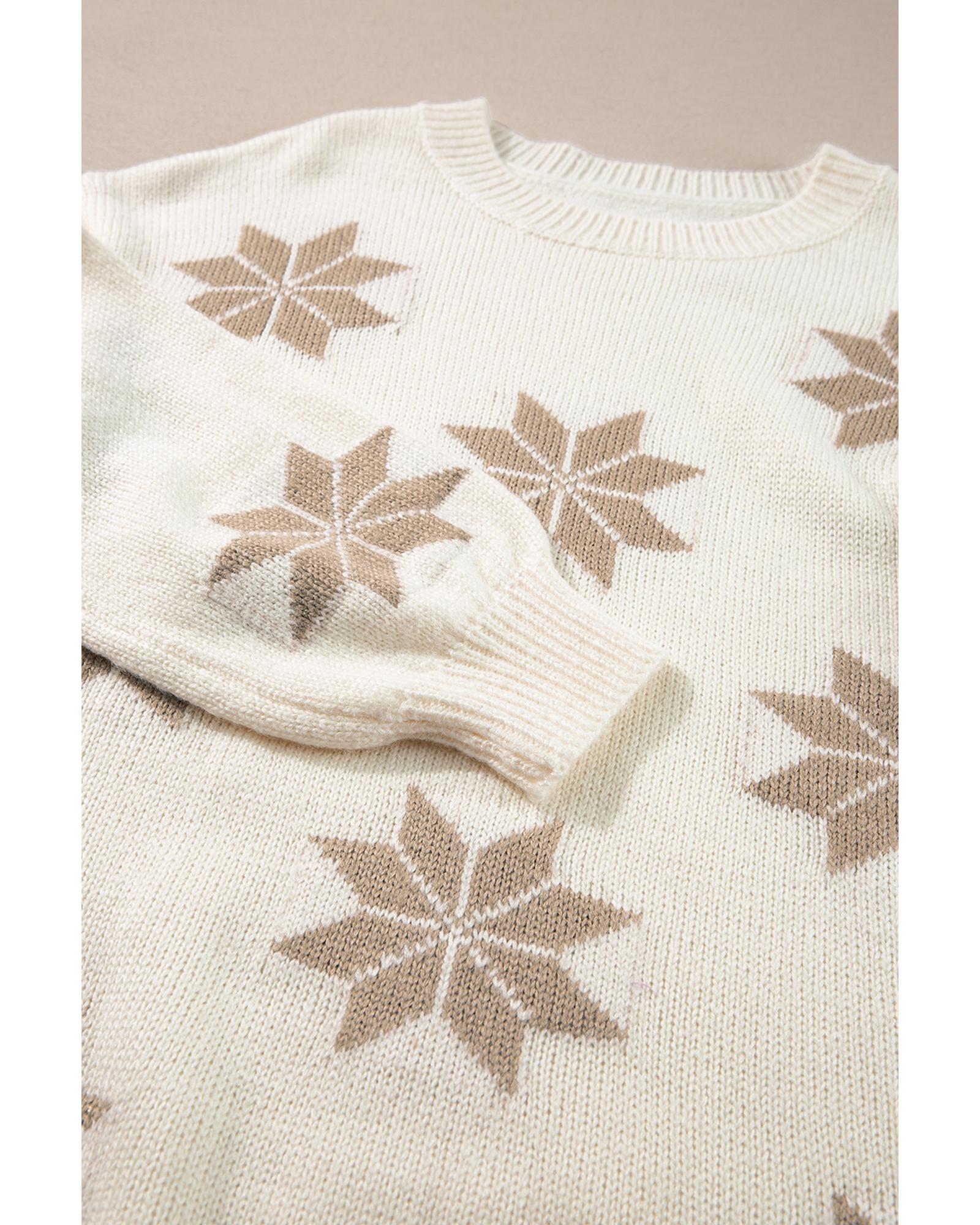 V539-AZEXDC2725243-P1-L-202508281900-00 White Snowflake Christmas Tunic Sweater - L - Image 1