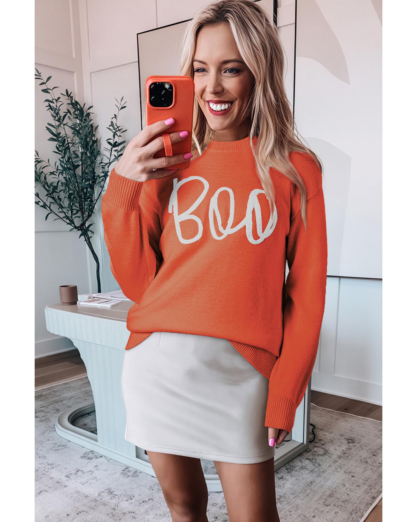 V539-AZEXDC2725569-P14-2XL-202508280445-00 Orange Boo Knitted Pattern Ribbed Edge Drop Shoulder Sweater - 2XL - Image 1