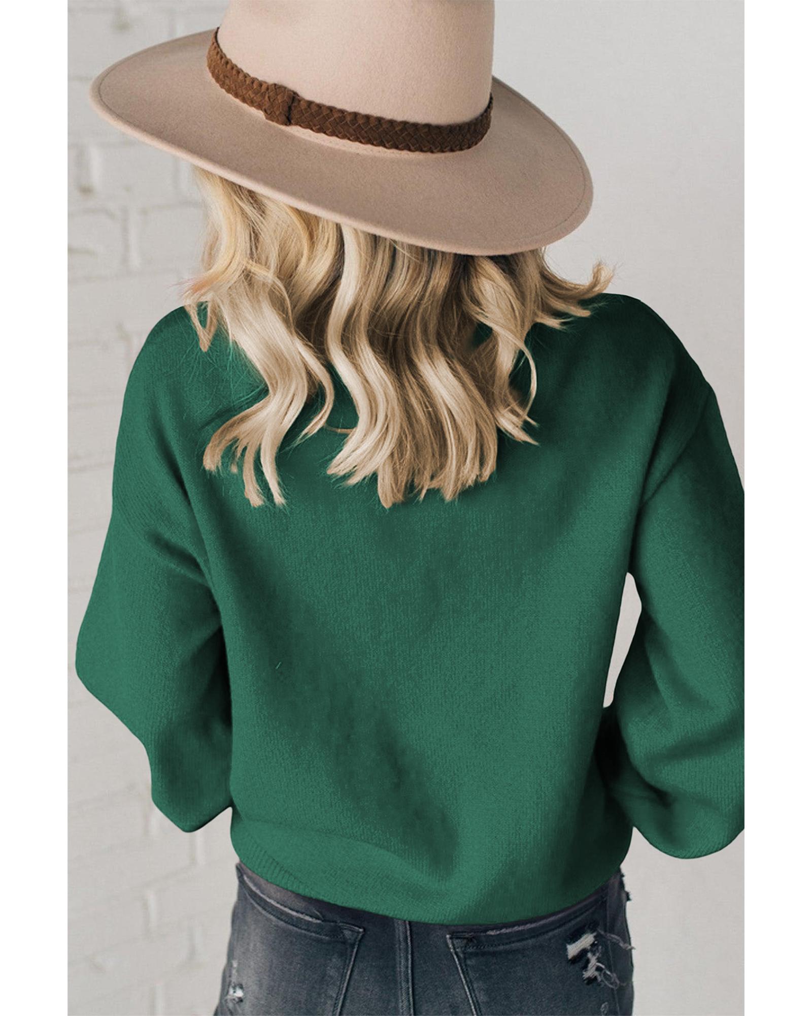 V539-AZEXDC2725588-P309-S-202506140430-00 Blackish Green Pearl Beaded Merry Casual Sweater - S - Image 1