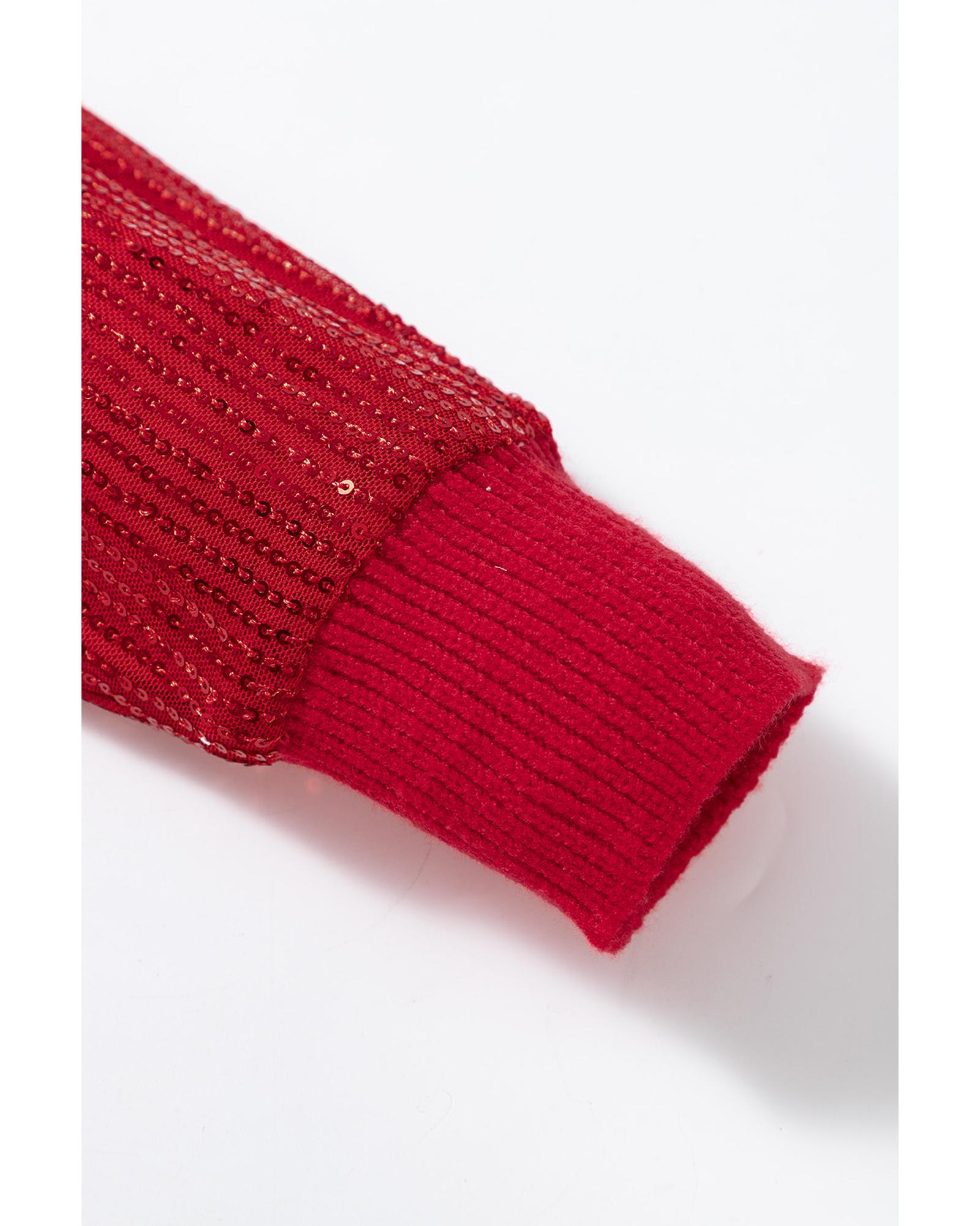 V539-AZEXDC2725705-P603-L-202508292215-00 Racing Red Merry Graphic Sequin Sleeve Turtleneck Sweater - L - Image 1
