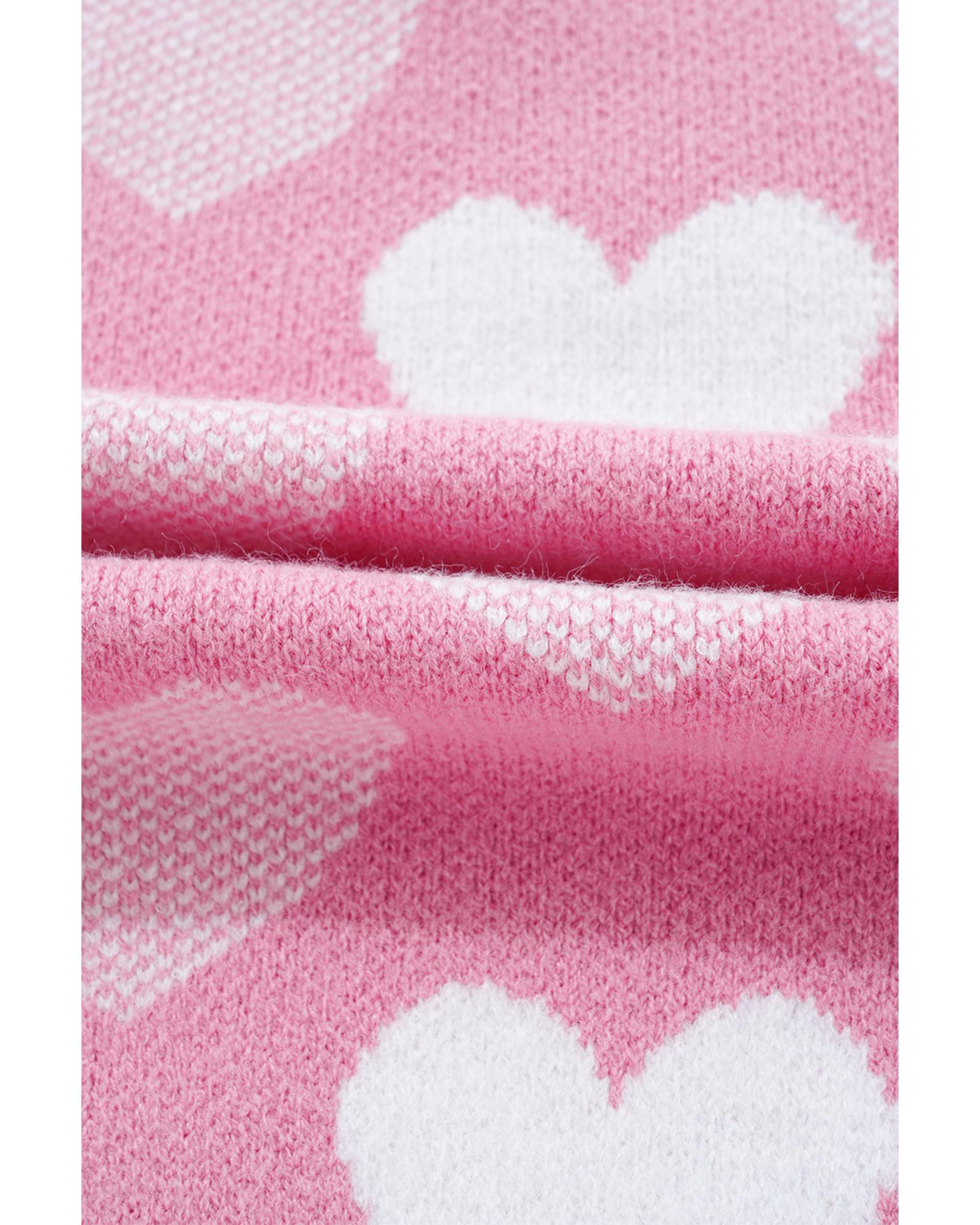V539-AZEXDC2725866-P10-M-202508292045-00 Pink Pearled Heart Print Valentines Crew Neck Sweater - M - Image 1
