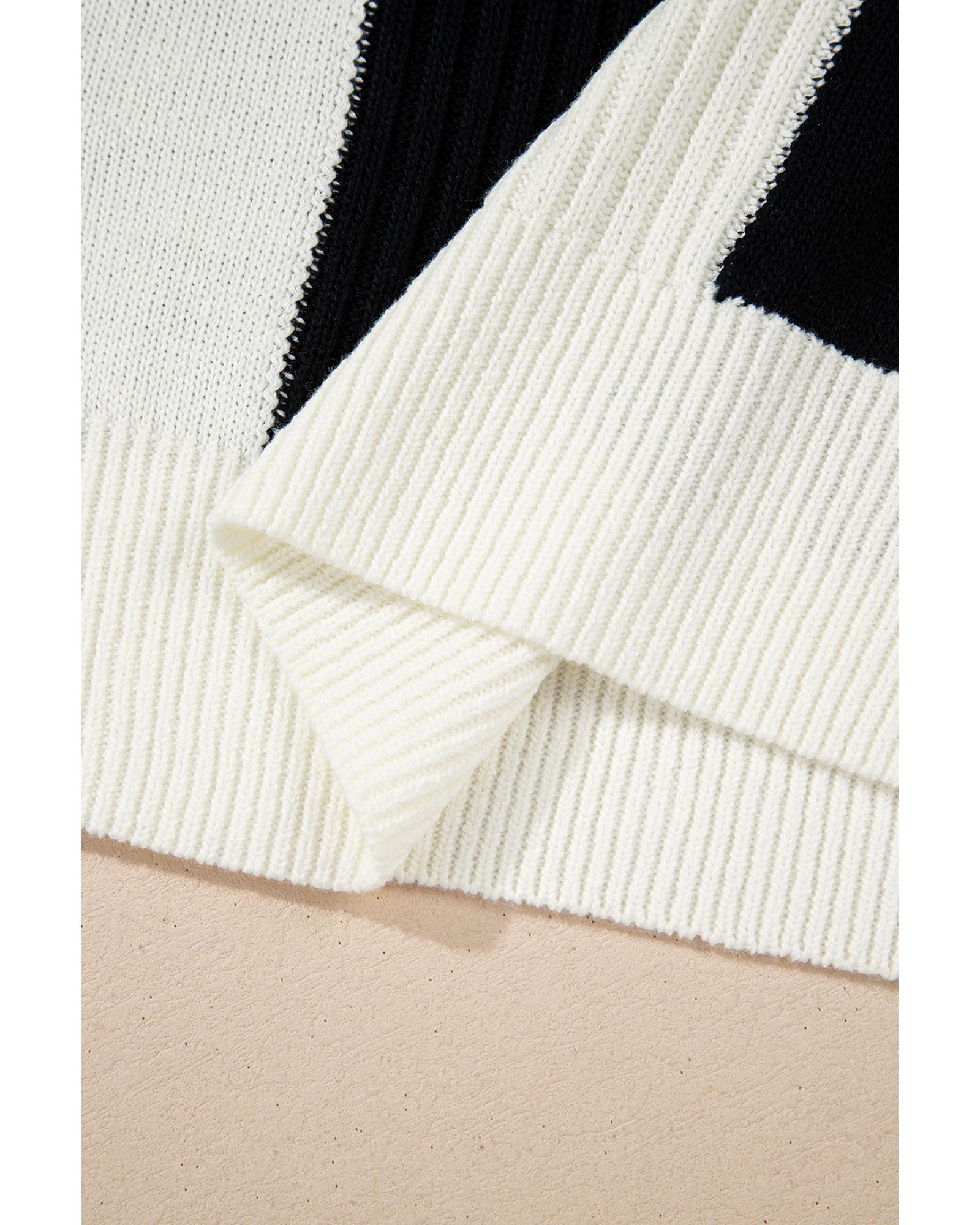 V539-AZEXDC2725991-P222-XL-202508280806-00 Black Checkered Color Block Crew Neck Short Sleeve Sweater - XL - Image 1