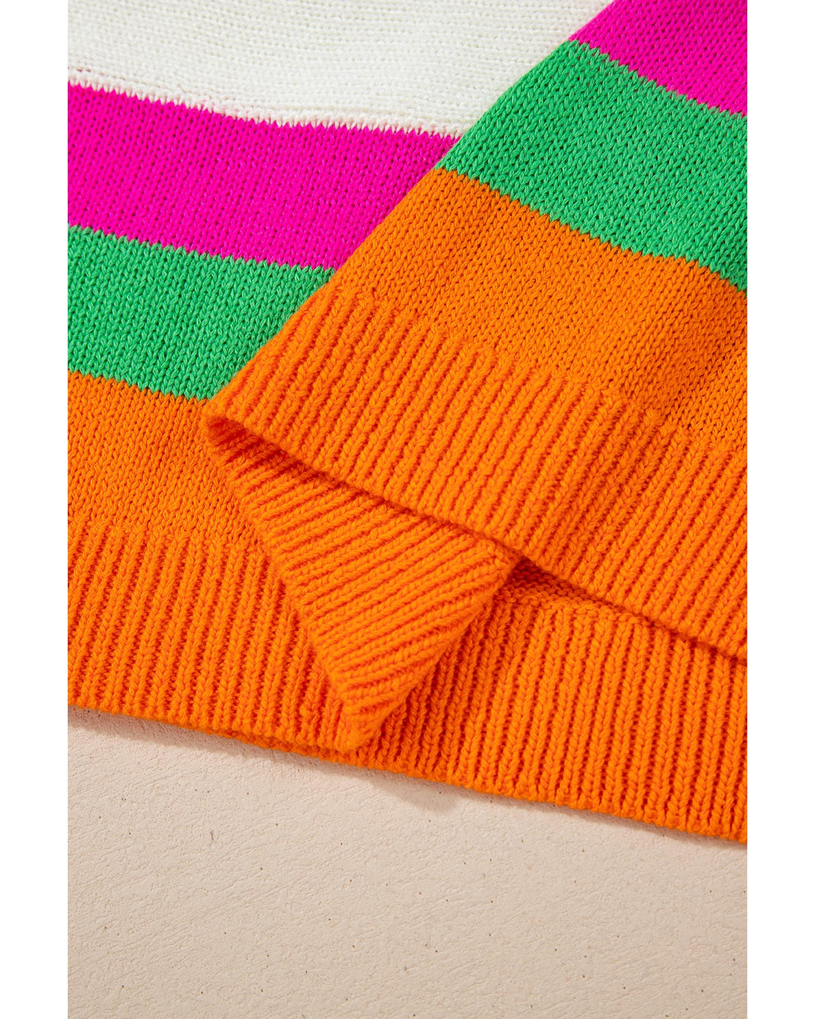 V539-AZEXDC2726093-P101-S-202506140341-00 White Star Pattern Colorblock Striped Edge Drop Shoulder Sweater - S - Image 1