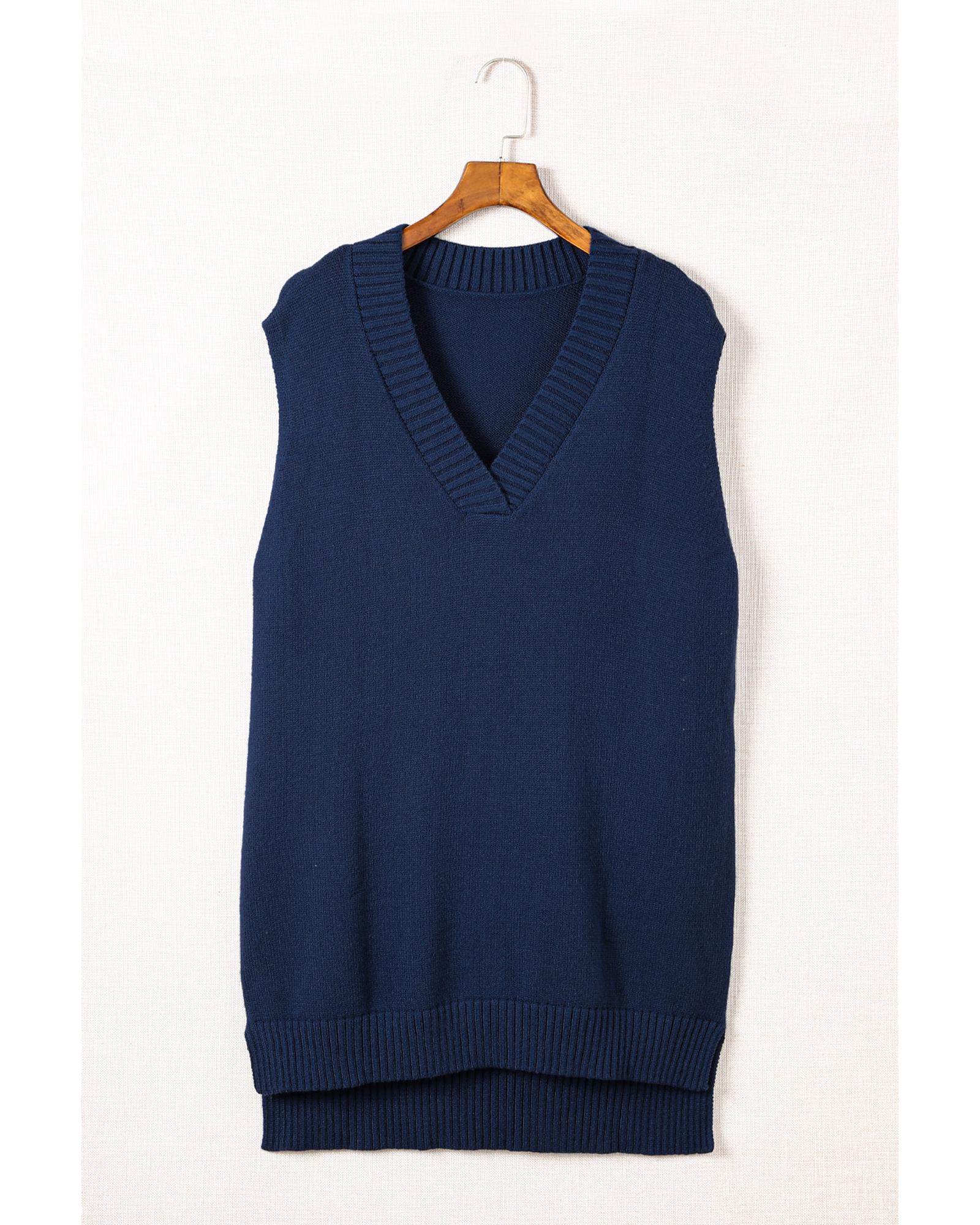 V539-AZEXDC272963-5-S-202506140417-00 Dark Blue Knit Vest Pullover Sweater - S - Image 1