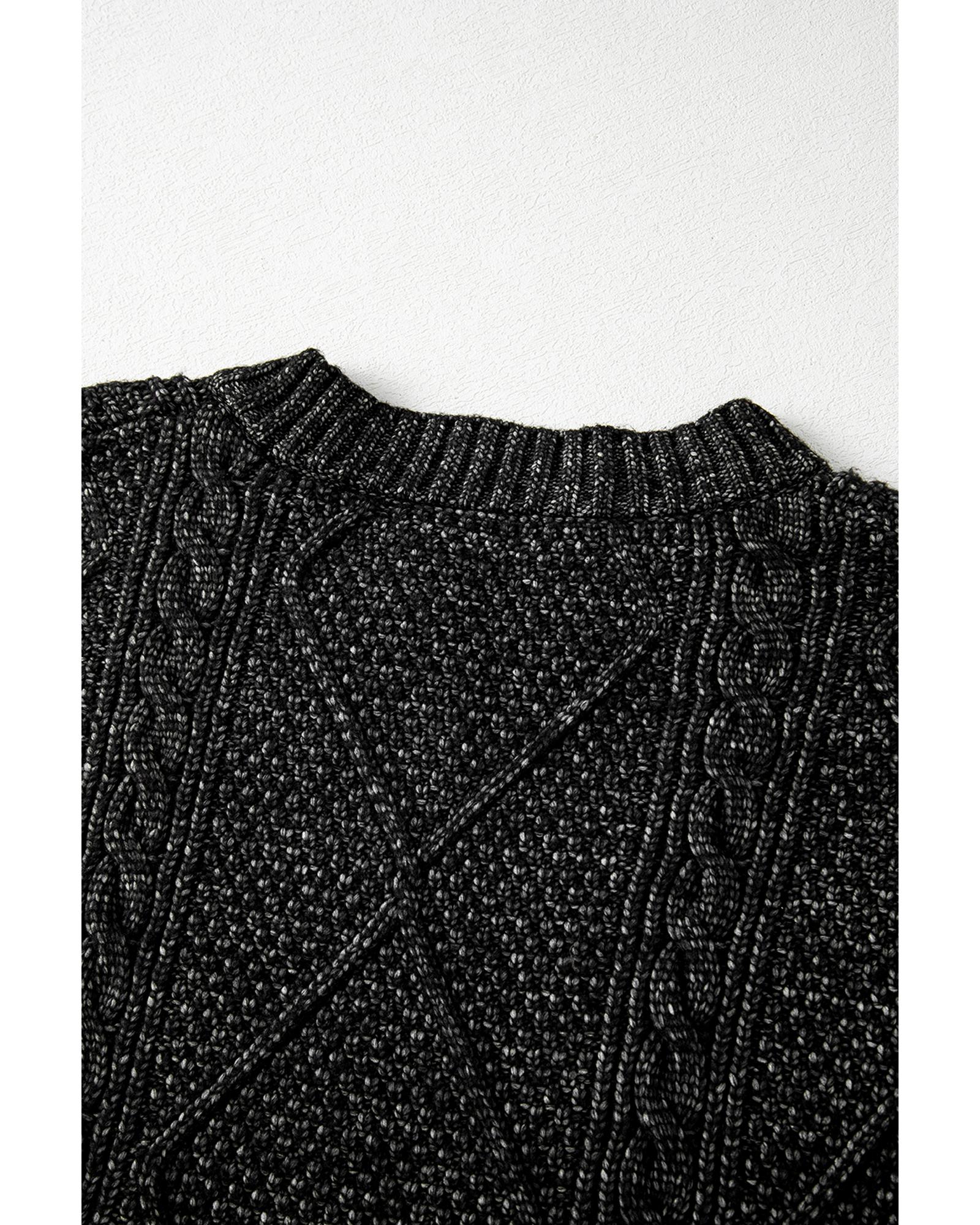 V539-AZEXDC273764-P2-S-202506140508-00 Black Cable Knit Drop Shoulder Loose Fit Sweater Dress - S - Image 1