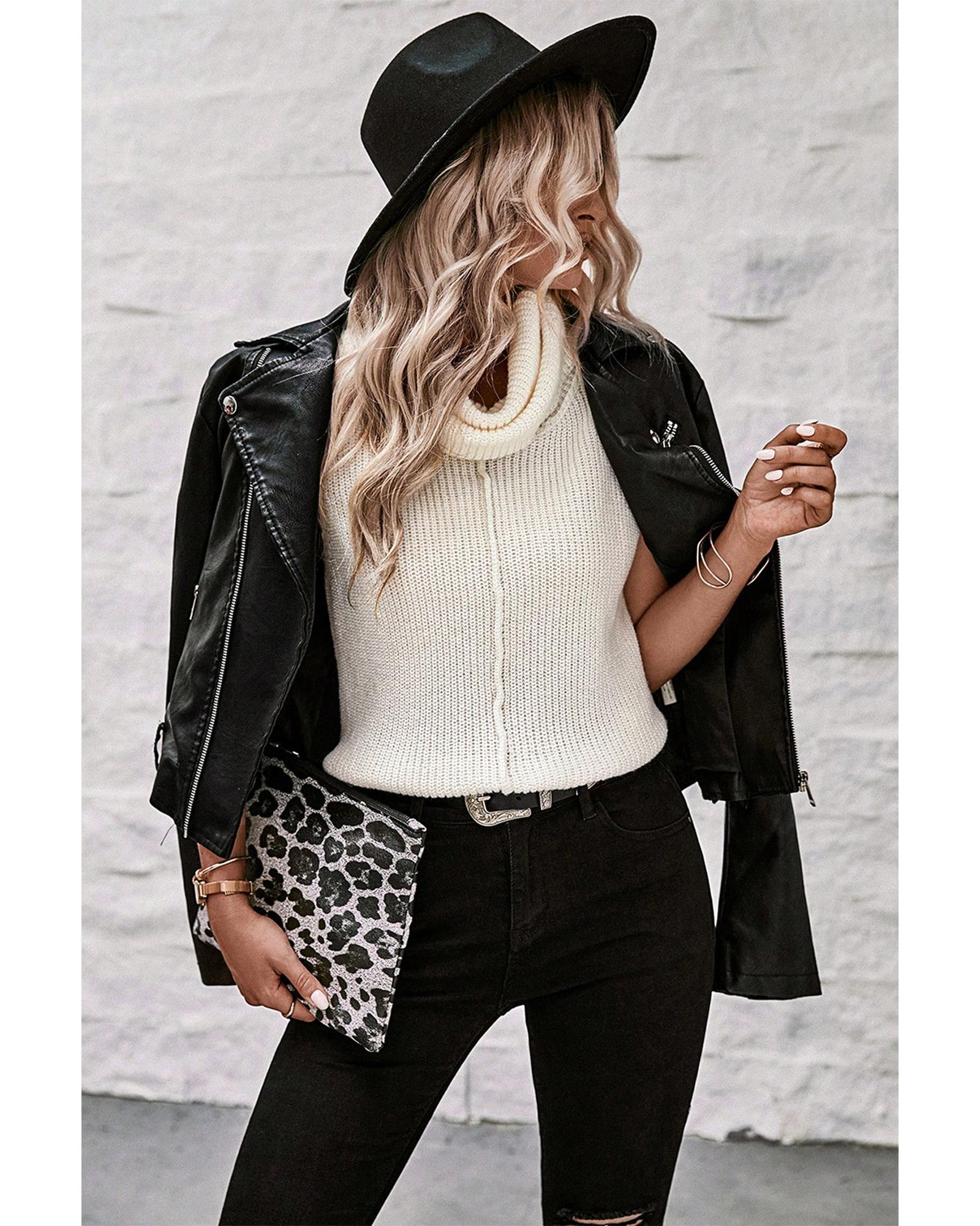 V539-AZEXDC276171-P101-XL-202508300555-00 White Central Seam Cowl Neck Sweater Vest - XL - Image 1