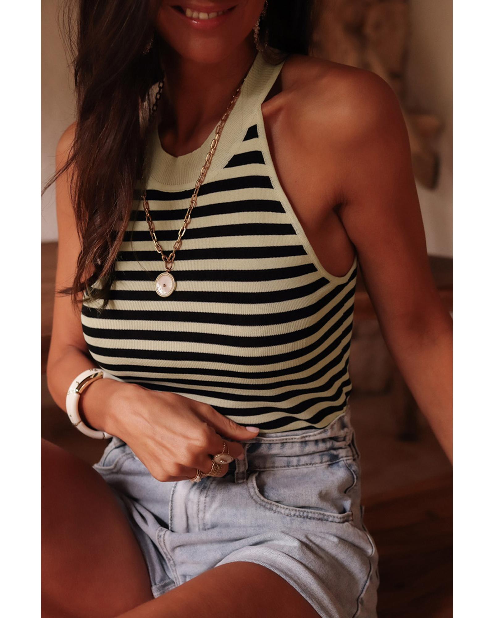V539-AZEXDC276659-P219-M-202508292225-00 Black Stripe Crew Neck Slim Fit Sweater Vest - M - Image 1