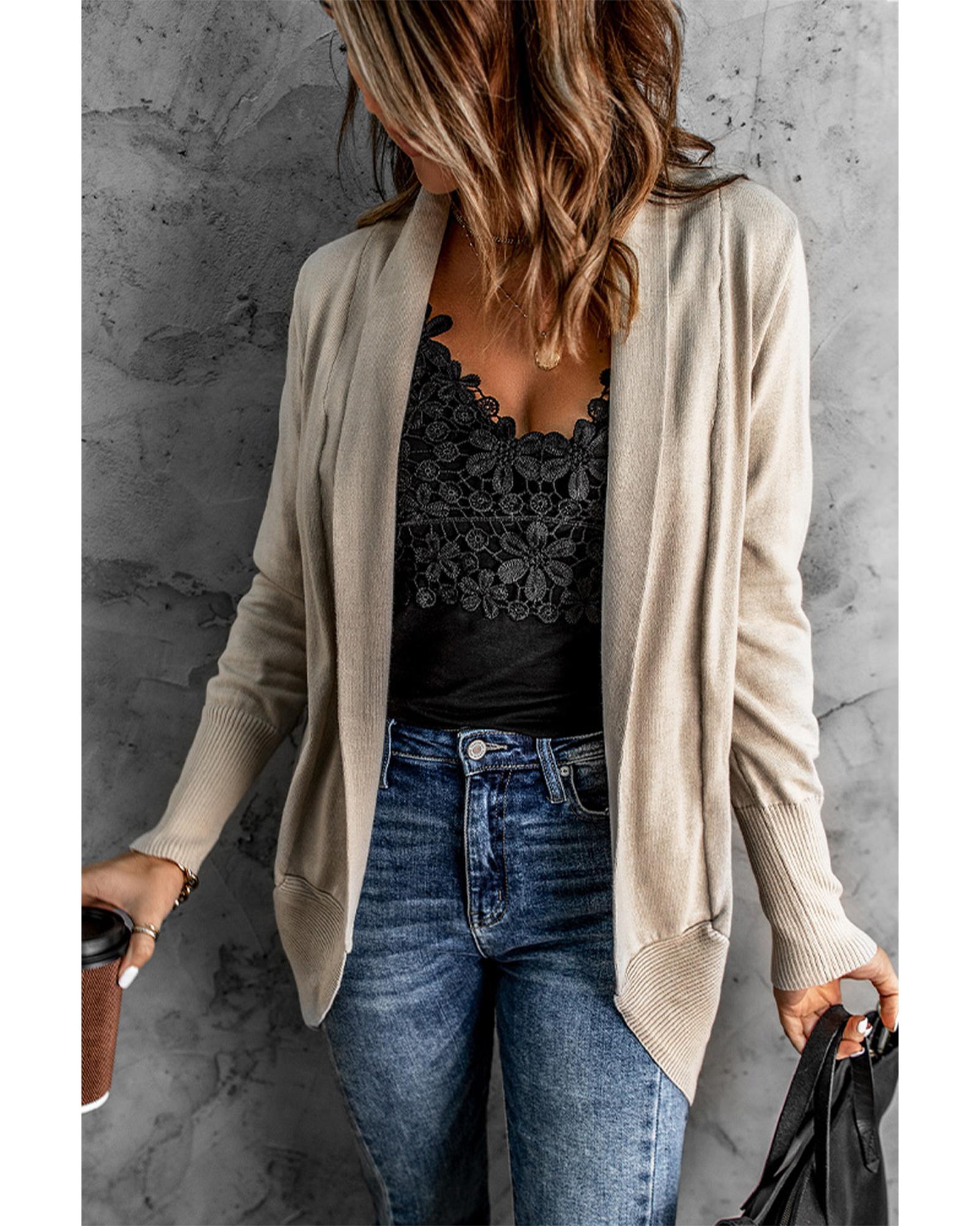 V539-AZEXDC27728-16S-202506140916-00 Azura Exchange Khaki Super Soft Long Sleeve Open Cardigan - S - Image 1