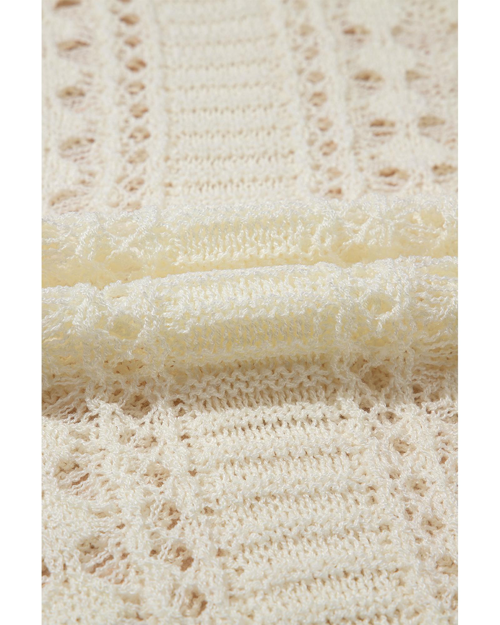 V539-AZEXDC277635-P101-S-202506140727-00 Azura Exchange White Hollow Out Knit Bracelet Sleeve Drop Shoulder Sweater - S - Image 1